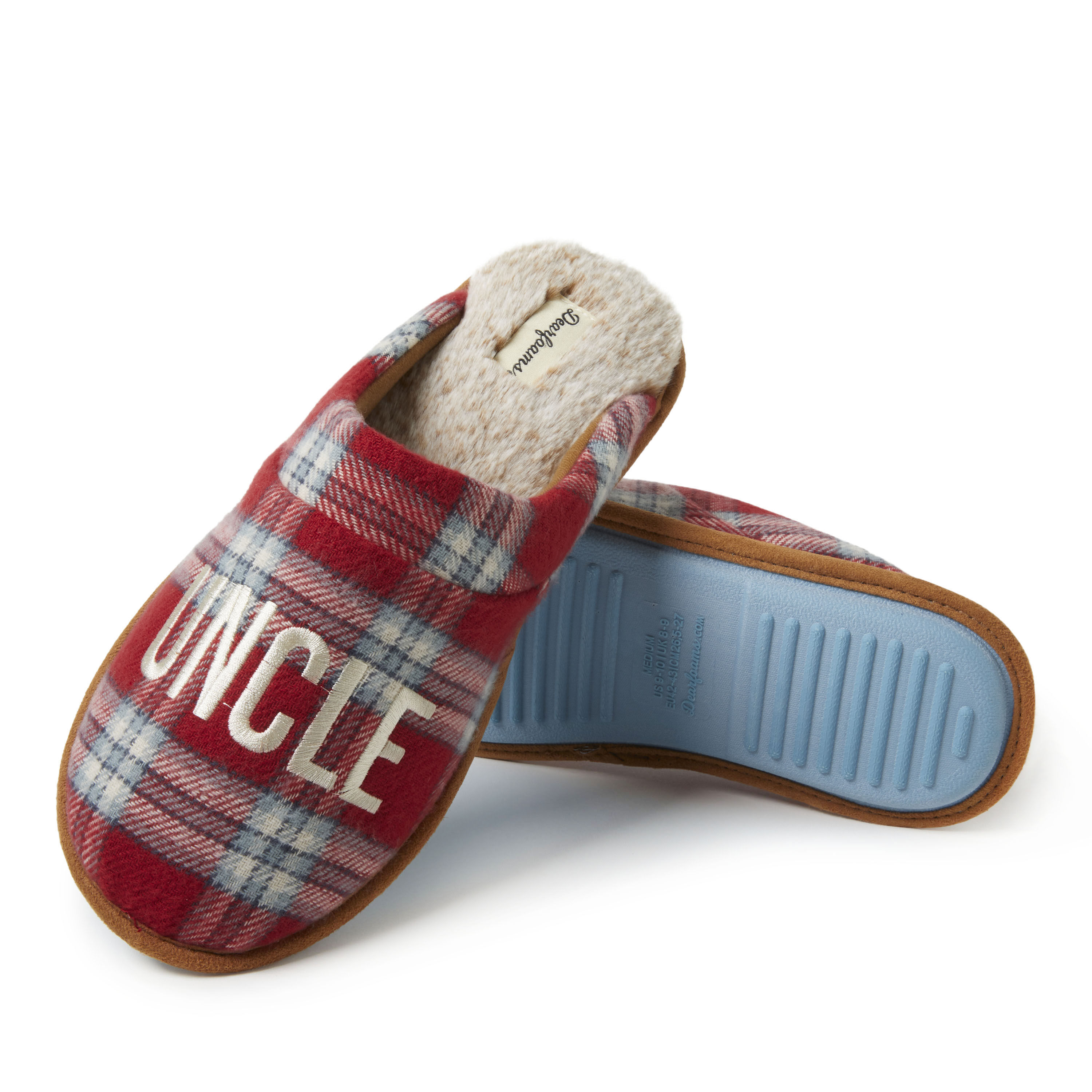 Men s Uncle Bear Red Plaid Scuff Slippers