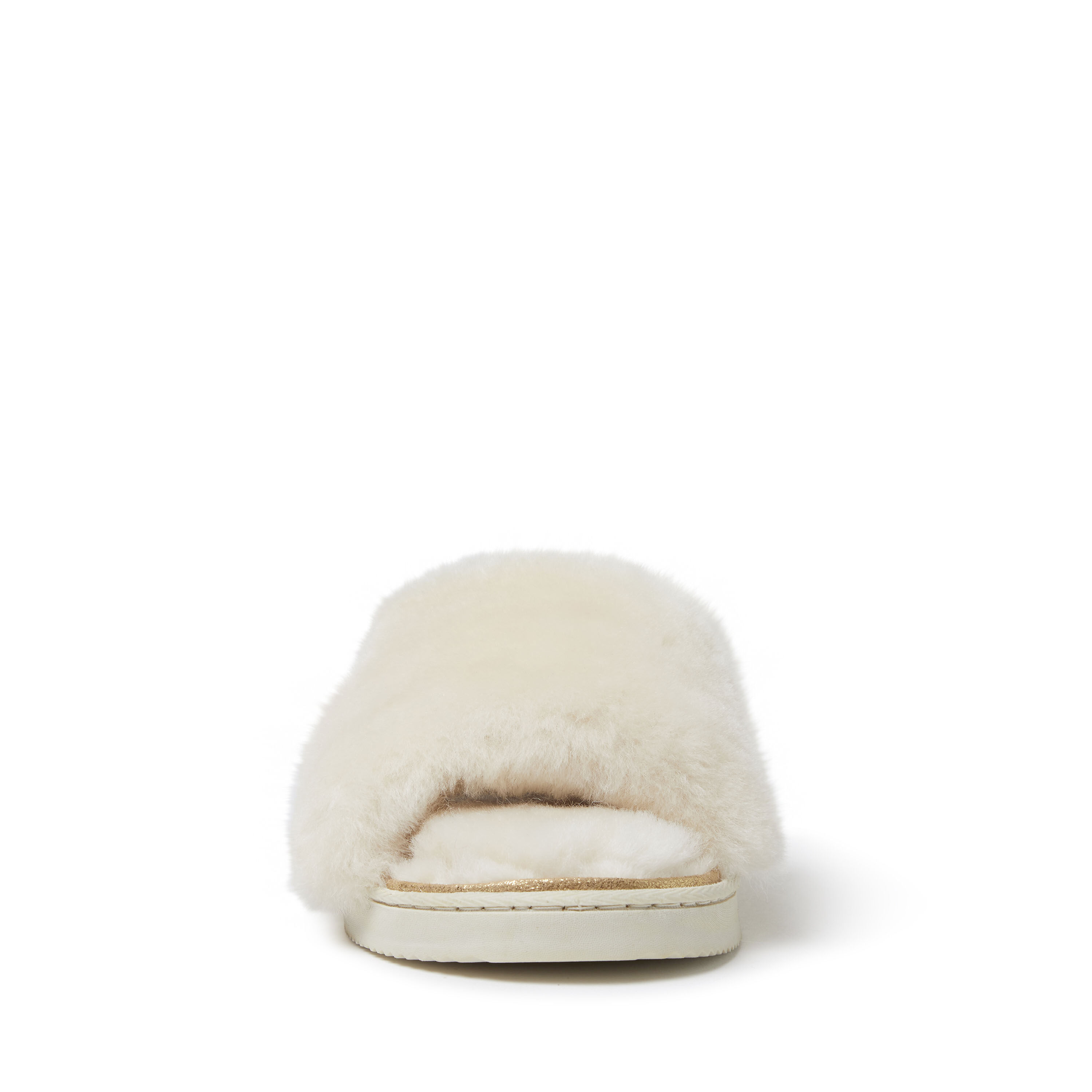Women's Fireside by Dearfoams Cairns Genuine Shearling Slide Slipper with Metallic Suede Trim
