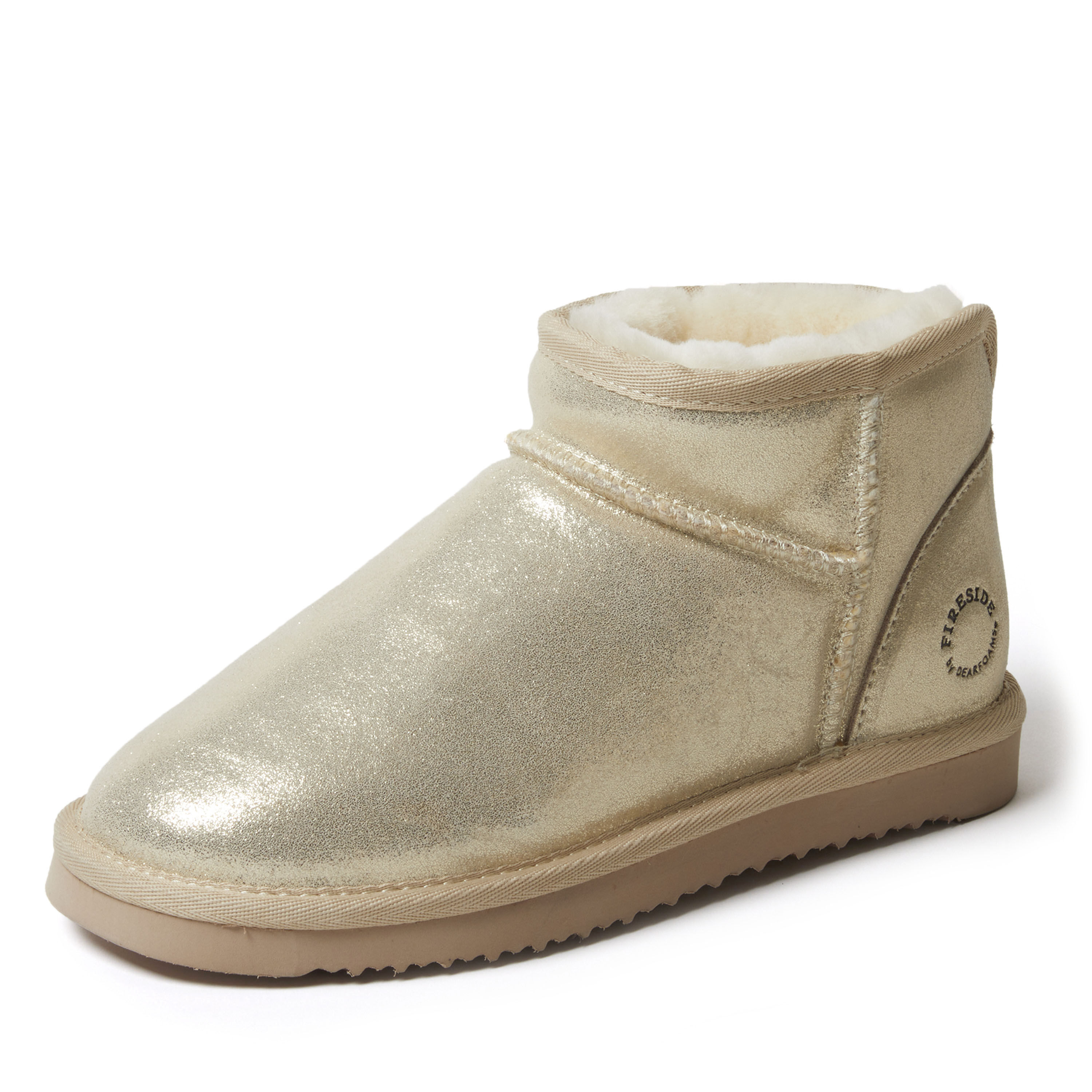 Dearfoams Fireside by Women s Riverland Genuine Shearling Micro Bootie Gold Size 9