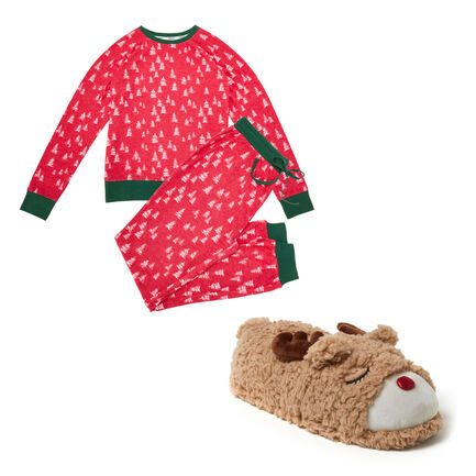 Women's Holiday Pajama & Slippers Set