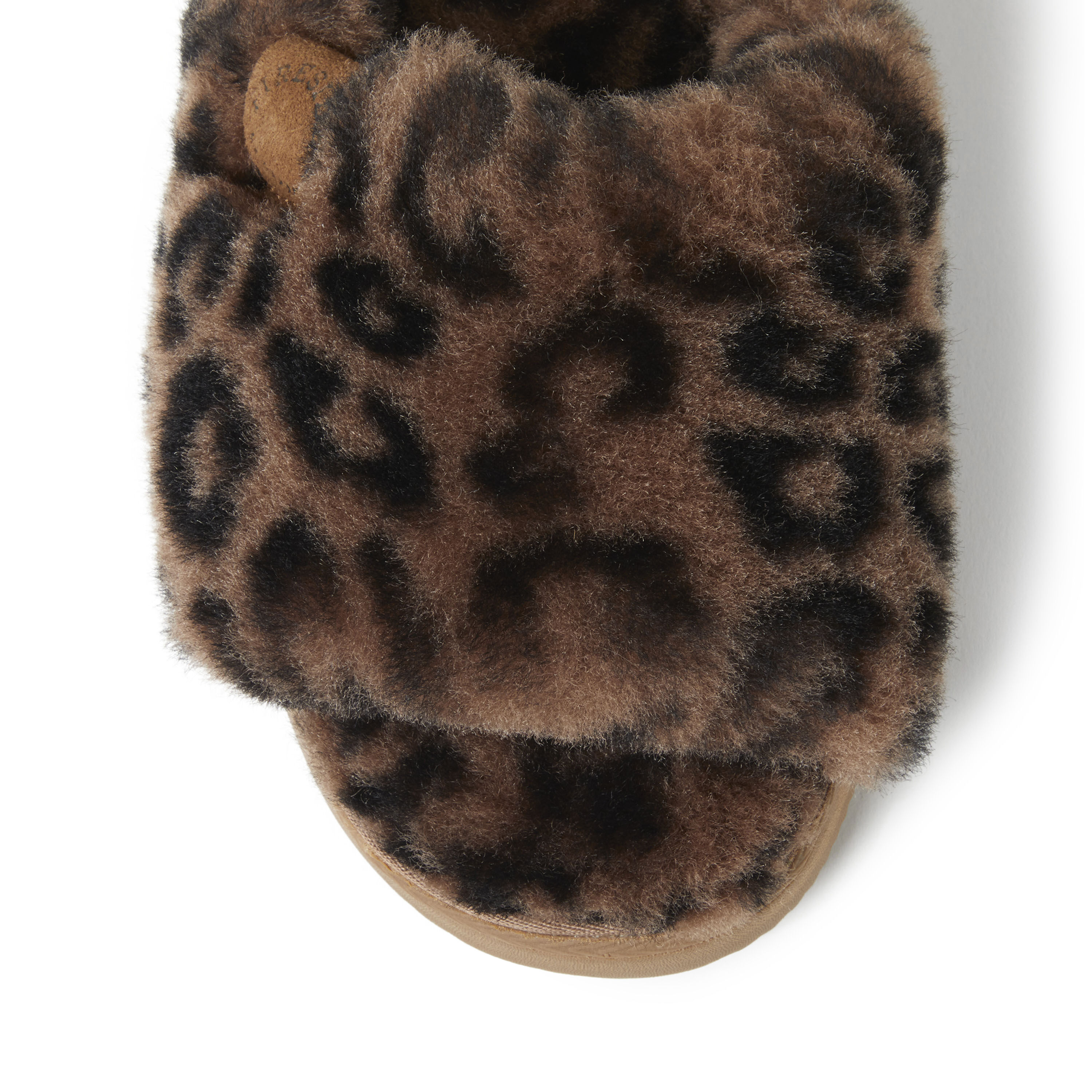 Women's Fireside by Dearfoams Genuine Shearling Slide with Metallic Trim