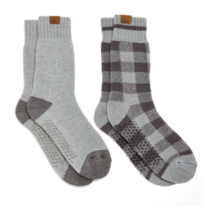 Men's Buffalo Check Crew Slipper Socks-2 pack