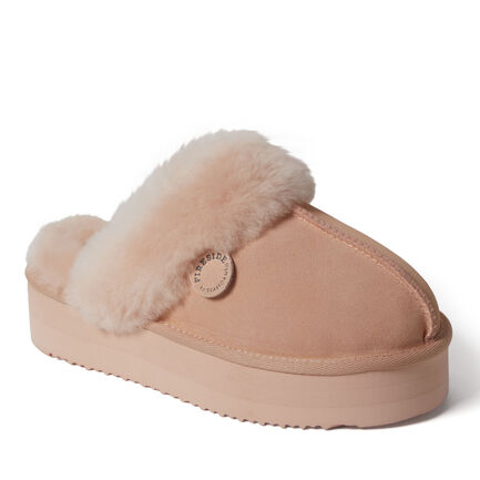 Women's Fireside by Dearfoams Melton Genuine Shearling Platform Scuff