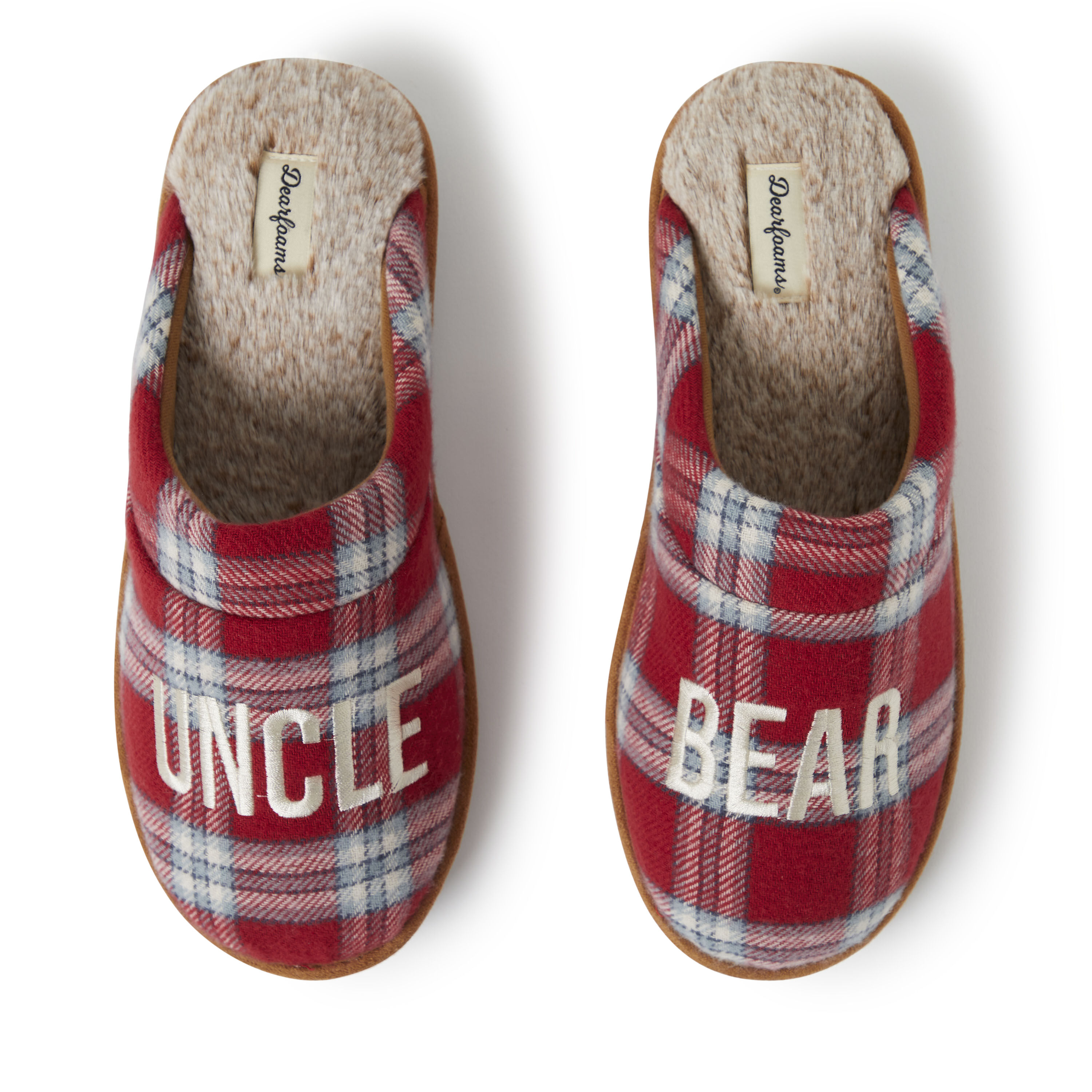 Men s Uncle Bear Red Plaid Scuff Slippers