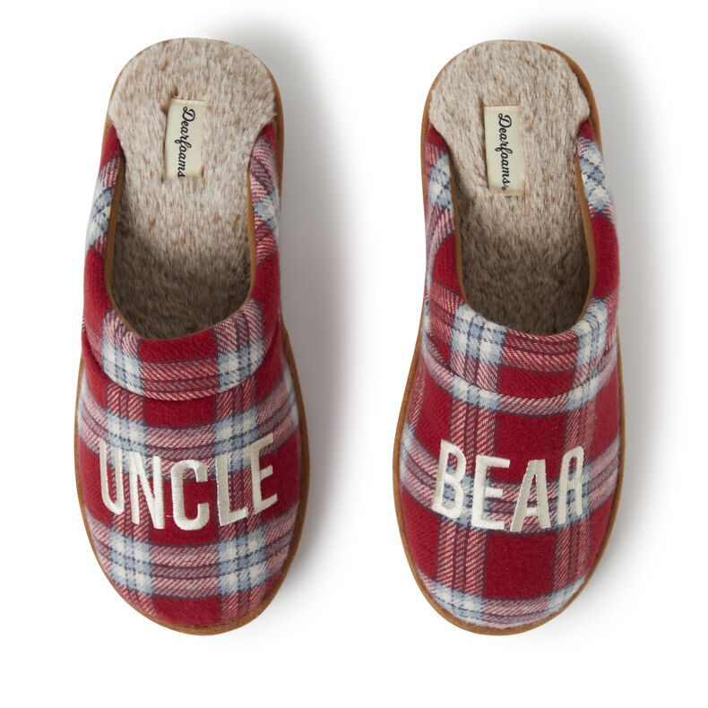 Men's Uncle Bear Red Plaid Scuff Slippers