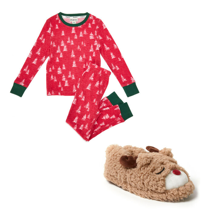 Kid's Holiday Pajama & Slippers Set
