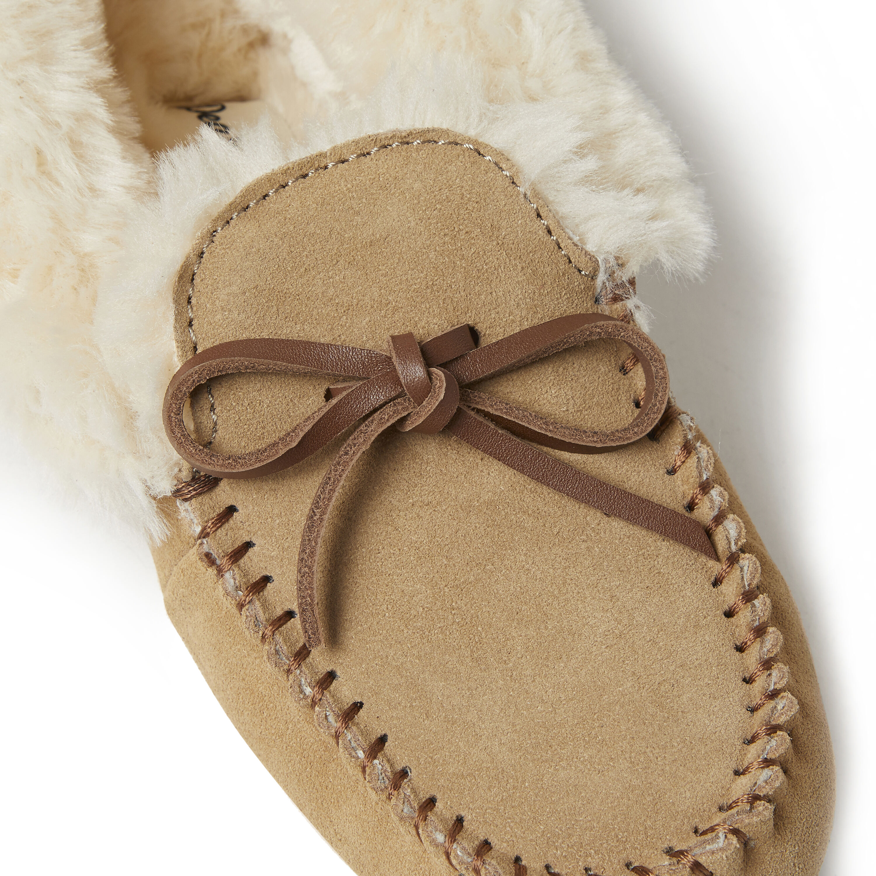 Women's Genuine Suede Foldover Moccasin with Tie Slipper