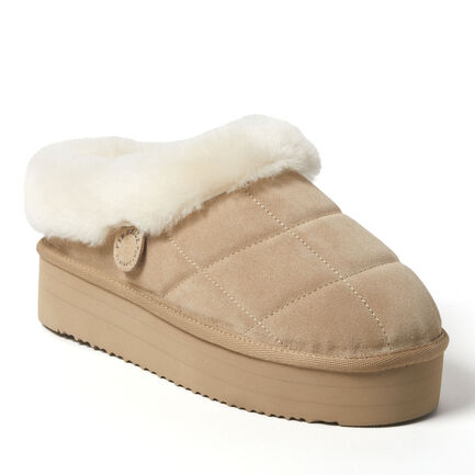Women's Fireside by Dearfoams Bendigo Genuine Shearling Quilted Platform Clog