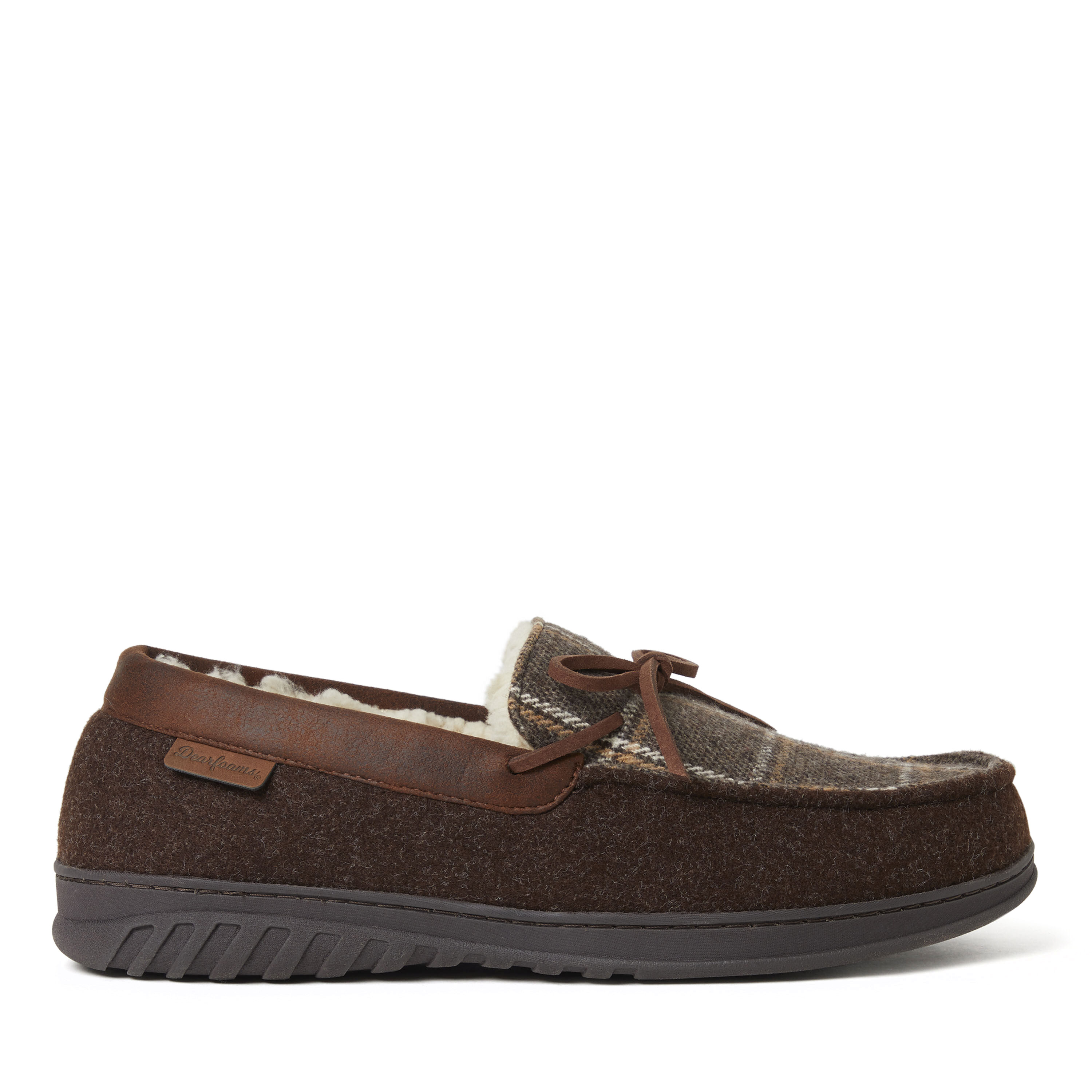 Men's Ethan Woven Plaid and Microwool Moccasin with Tie Slipper