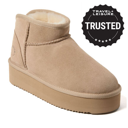 Women's Fireside by Dearfoams Kingston Genuine Shearling Platform Bootie