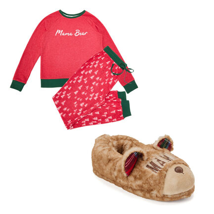 Mama Bear Holiday Pajama & Slippers Set