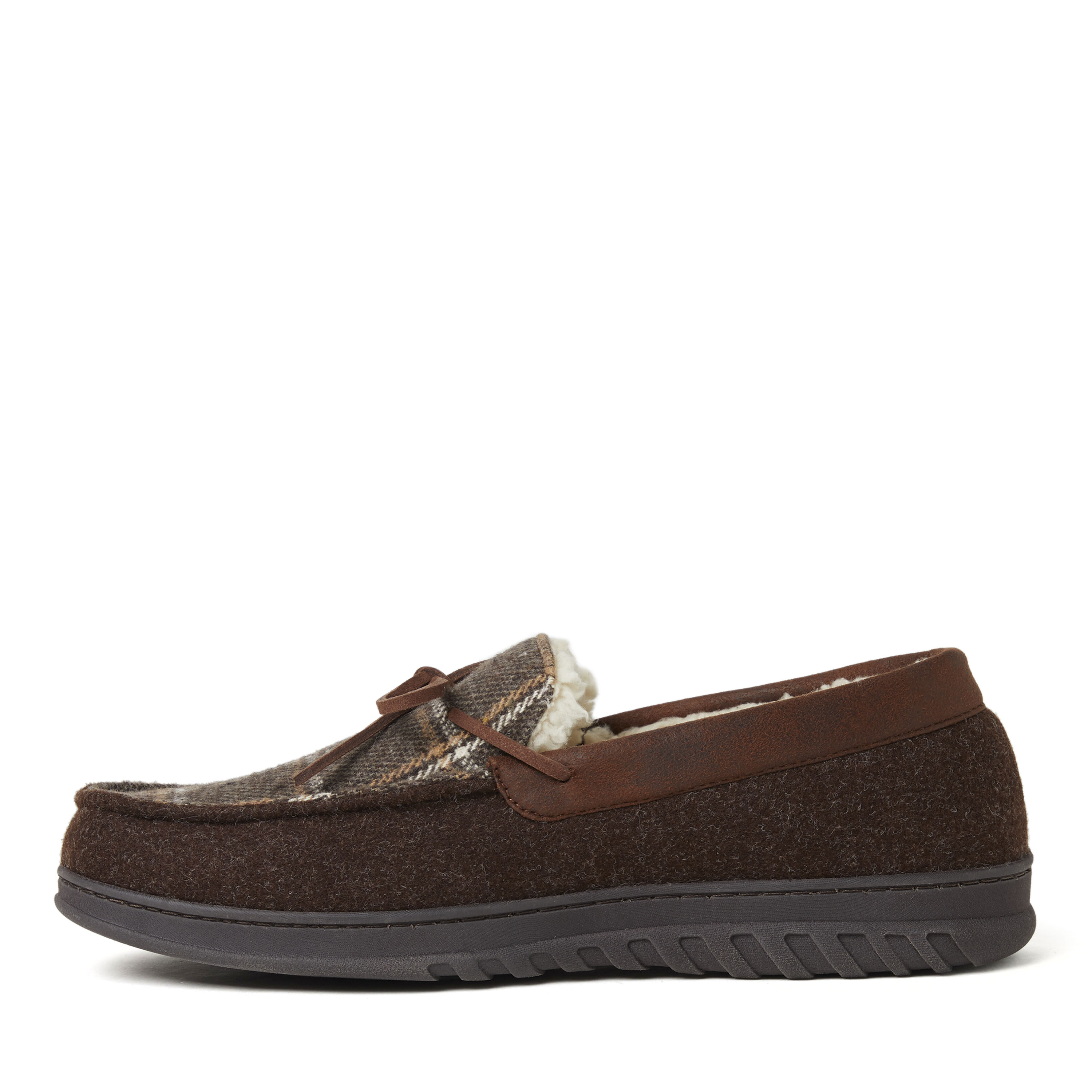 Men's Ethan Woven Plaid and Microwool Moccasin with Tie Slipper