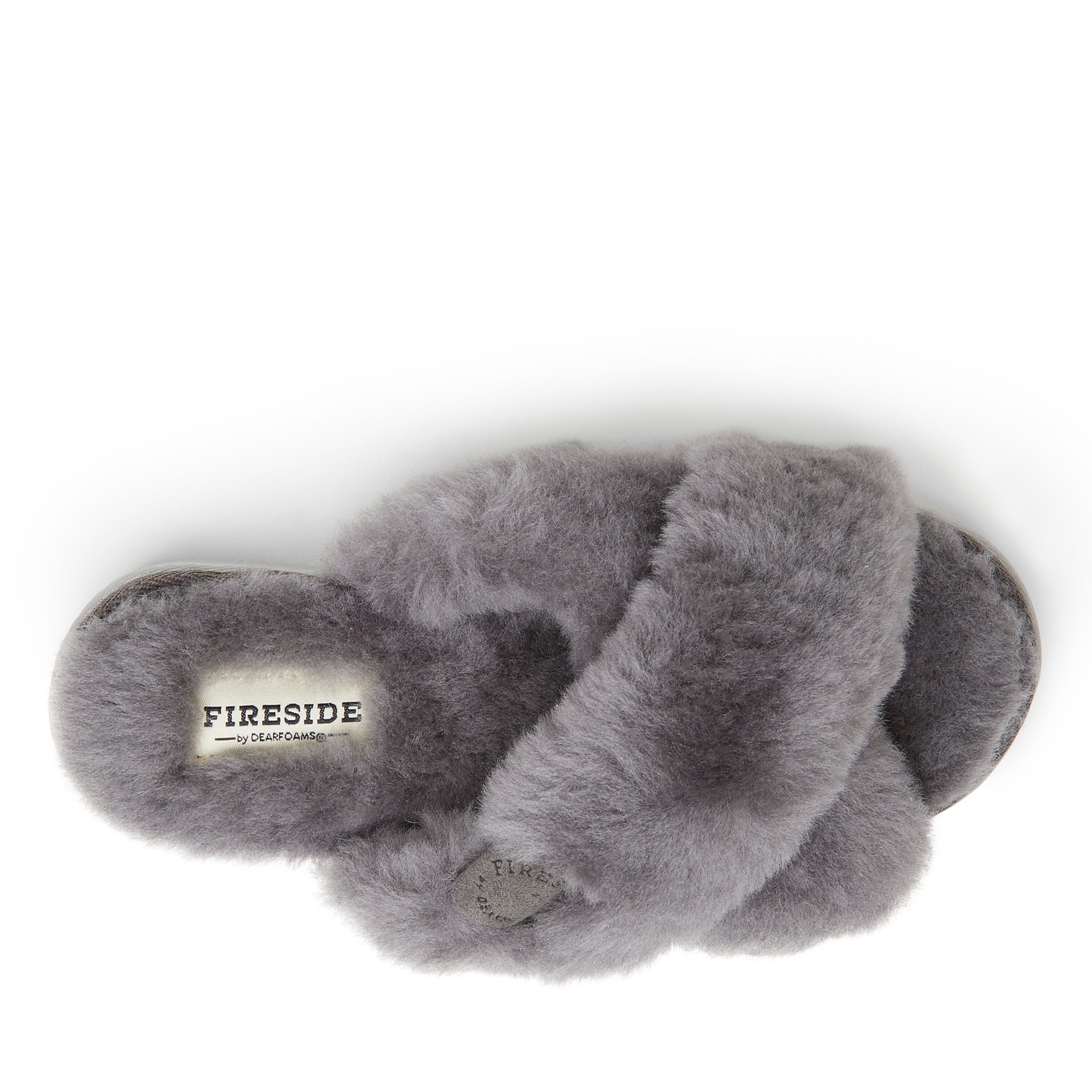 Women s Fireside By Dearfoams New Castle Genuine Shearling Cross Band Slide