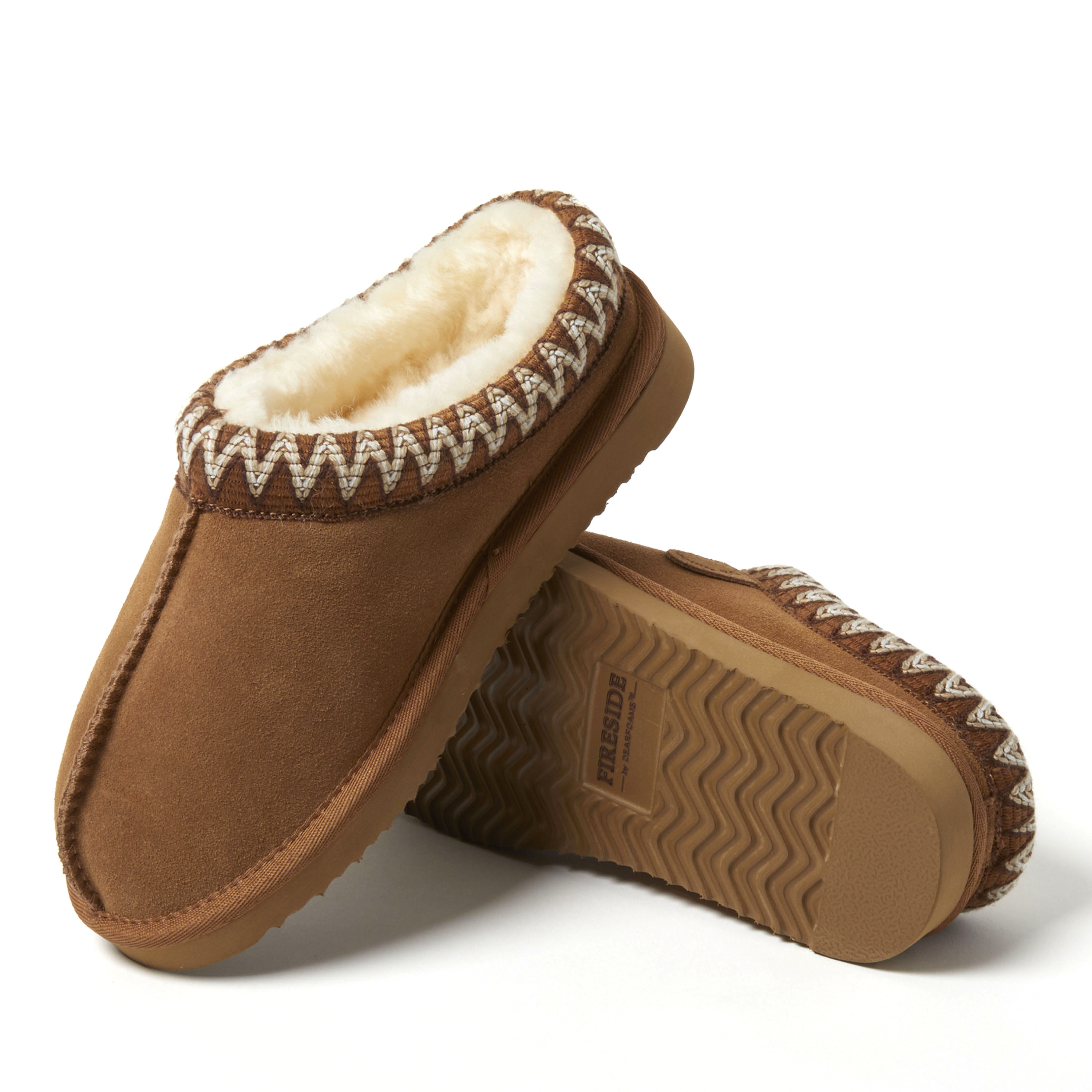 Women's Fireside by Dearfoams Greta Genuine Shearling Clog With Taping - Water Resistant