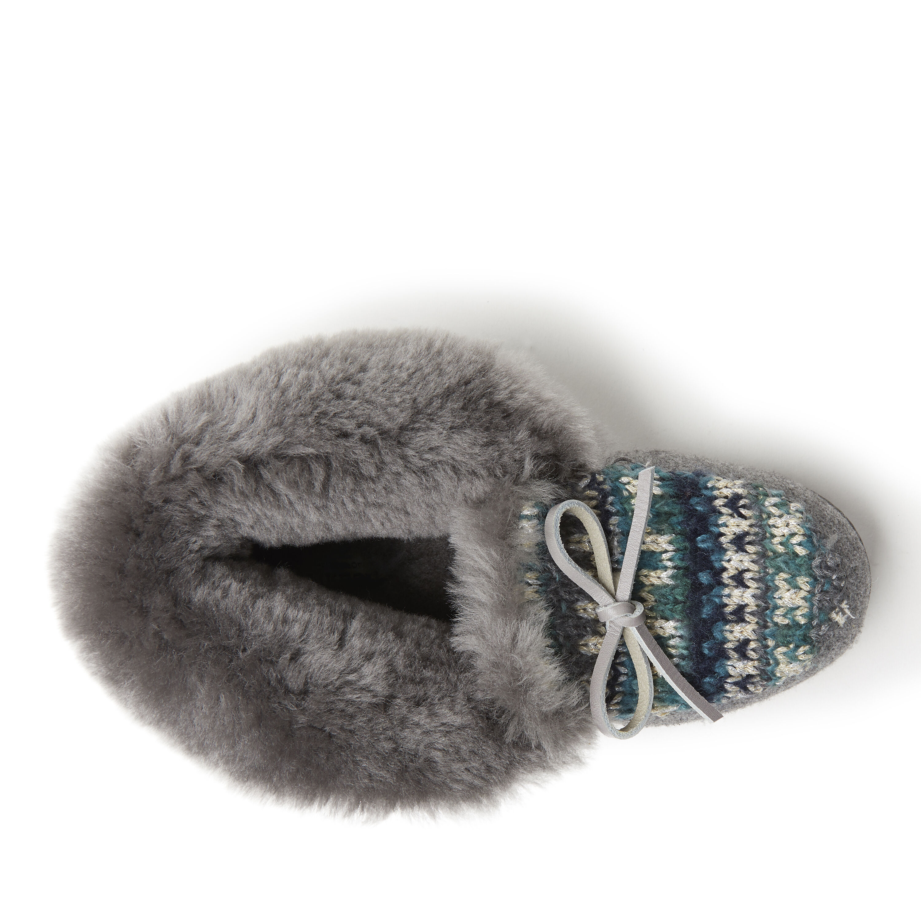 Women's Brisbane Sparkle Fairisle Knit, Microwool and Genuine Shearling Foldover Moccasin Slipper with Tie