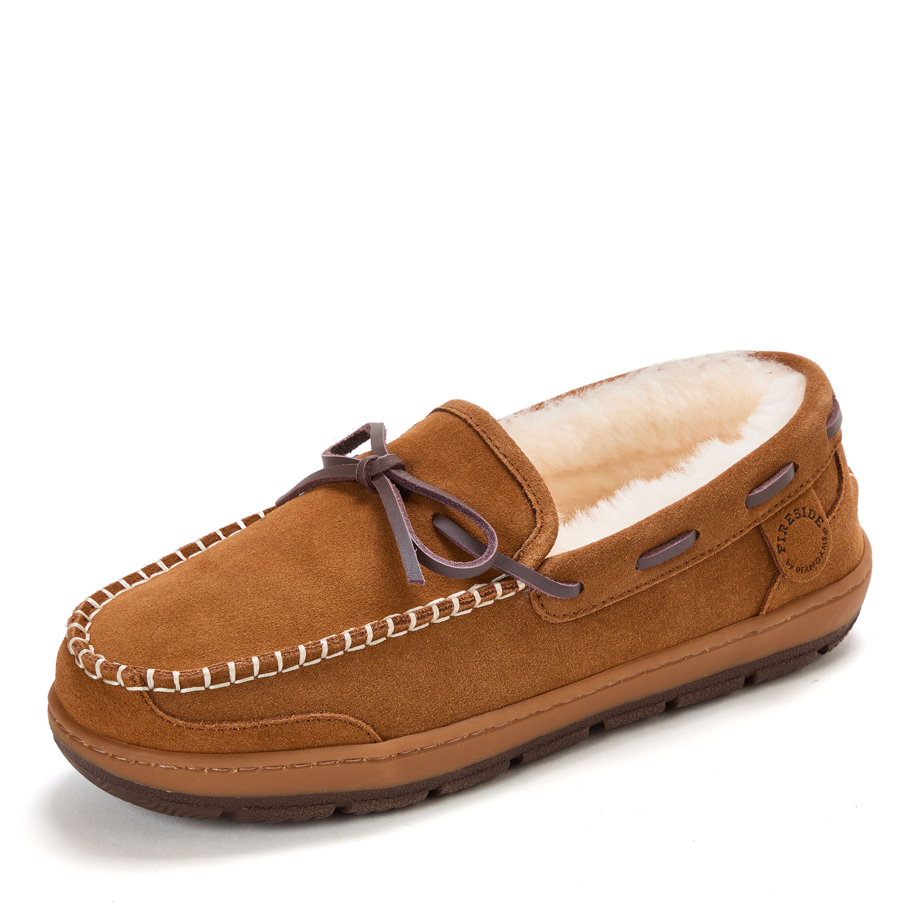 Men's Fireside by Dearfoams Forster Genuine Shearling Moc With Stitching