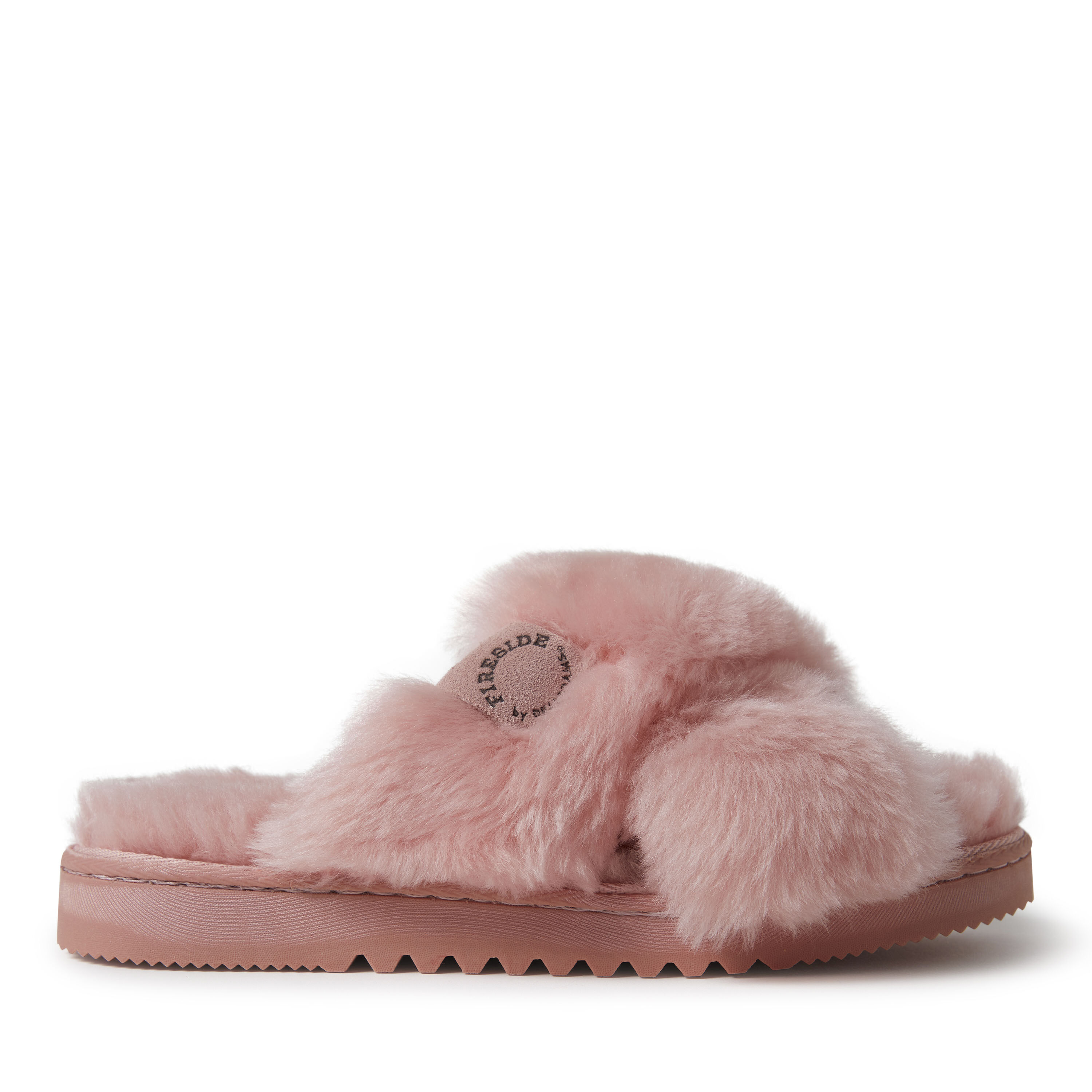 Women's Fireside By Dearfoams New Castle Genuine Shearling Cross Band Slide