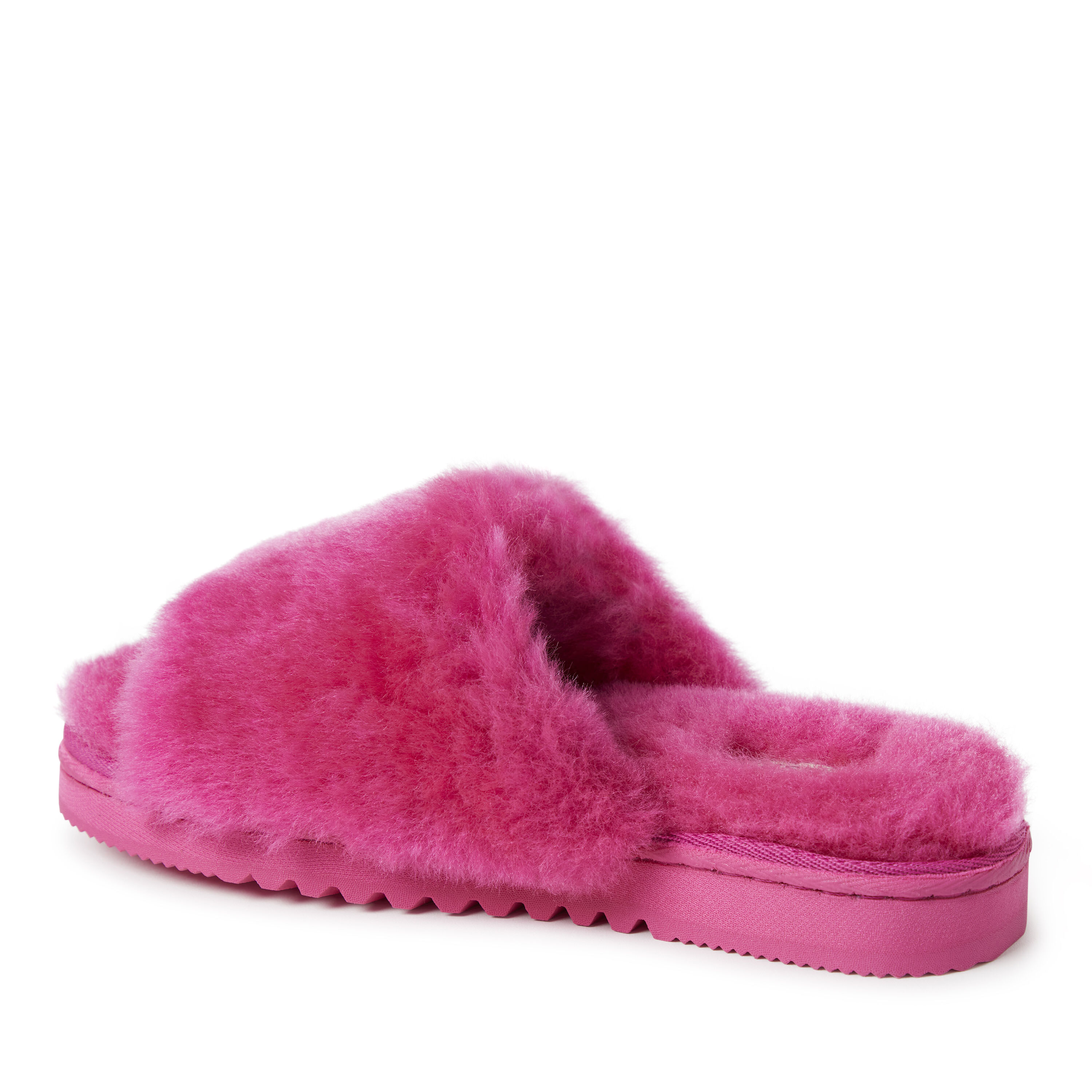 Women's Fireside by Dearfoams Cairns Genuine Shearling Slide Slipper with Metallic Suede Trim