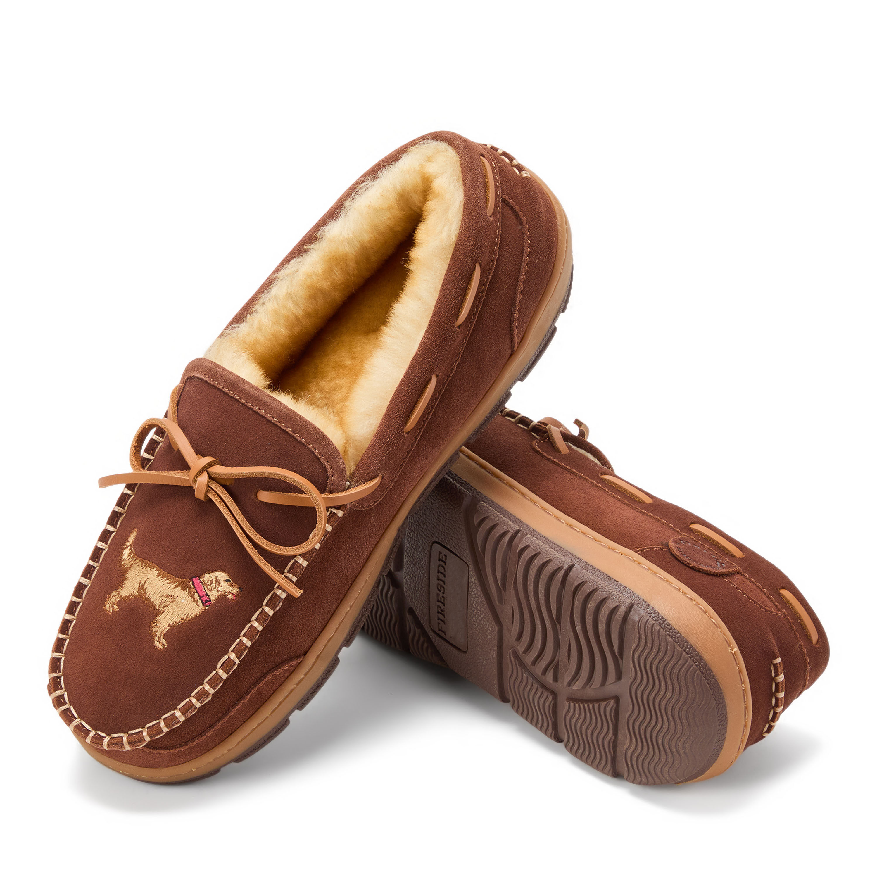 Men's Fireside by Dearfoams Forster Genuine Shearling Moc With Stitching