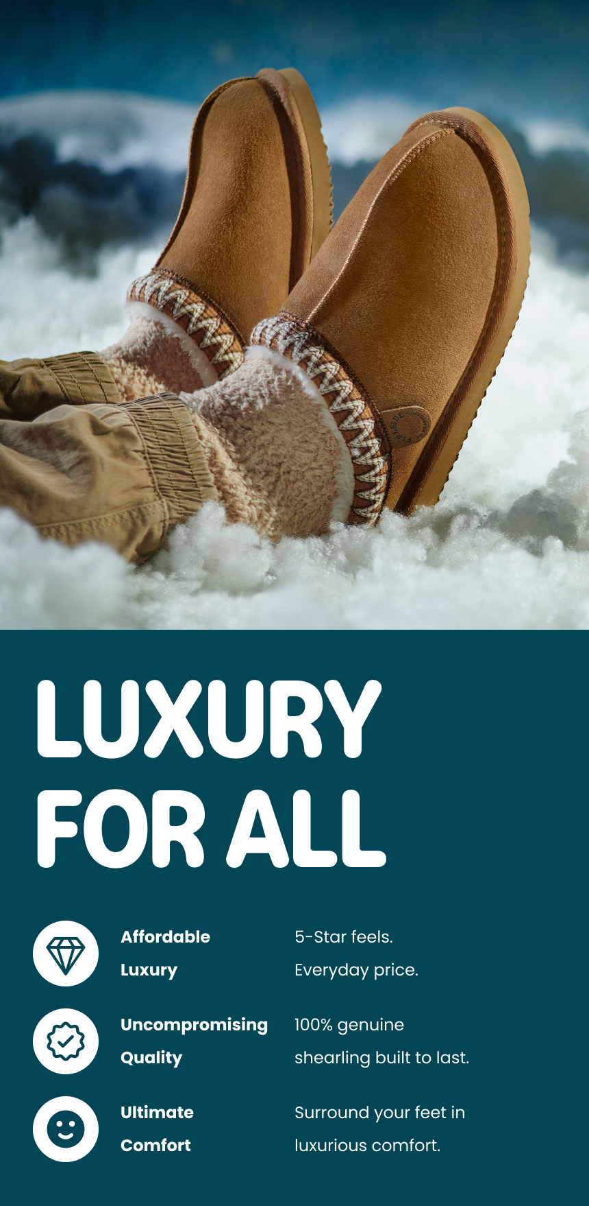 The Fireside Collection Always 100% genuine shearling, never breaking the bank.

