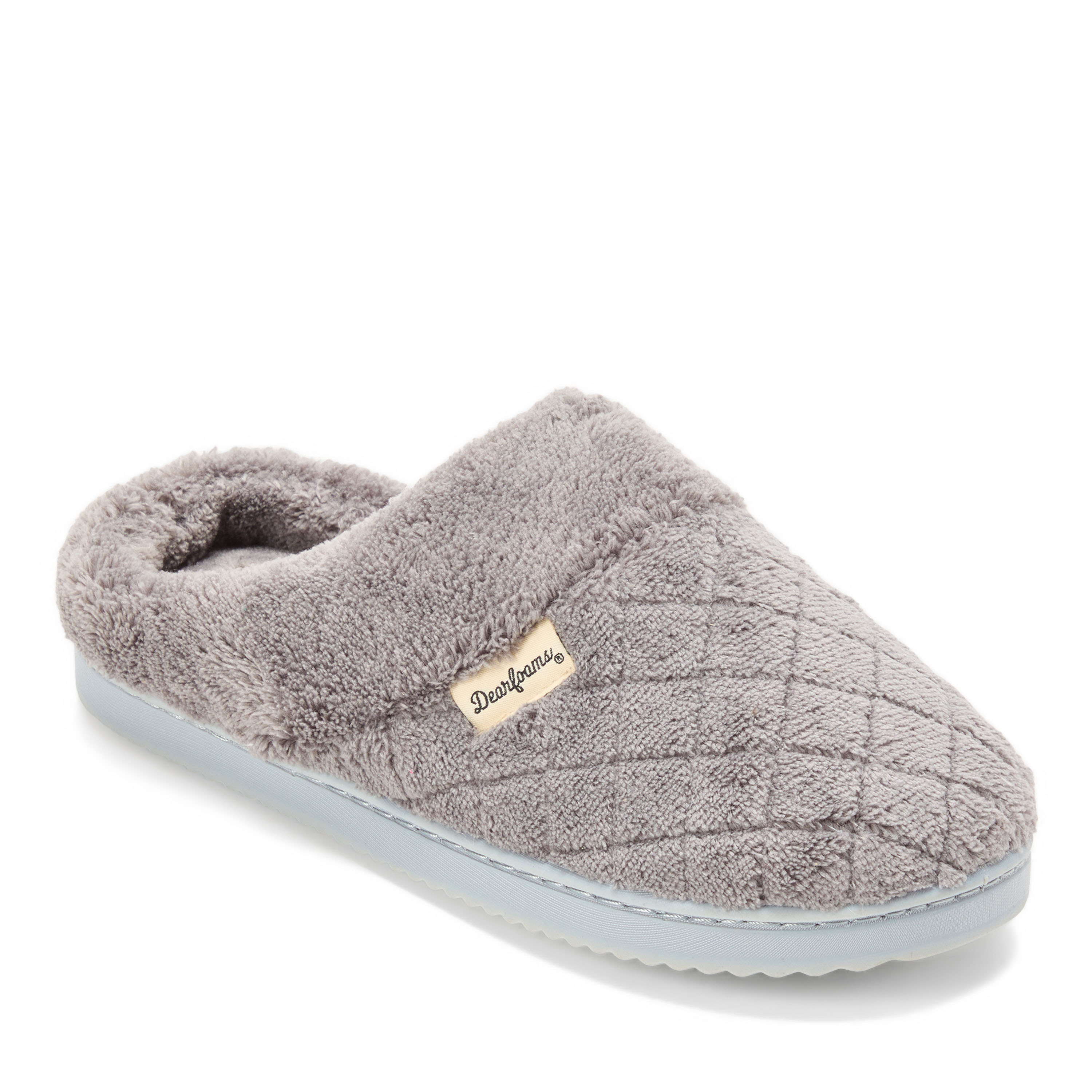 Dearfoams Libby Quilted Terry Womens Memory Foam Clog Slippers, Medium, Gray