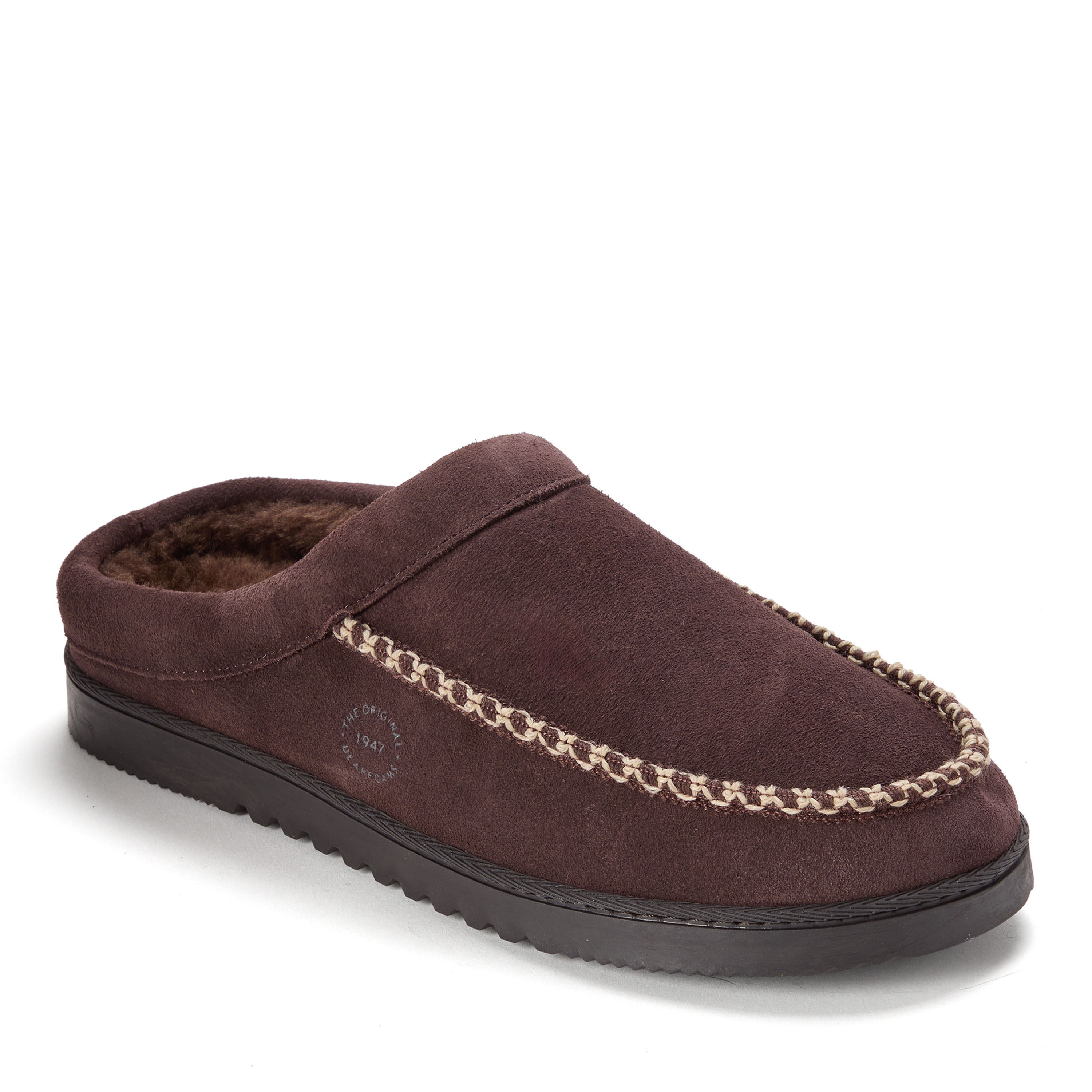 Dearfoams Men's Beckett Genuine Suede Clog Slippers - Coffee