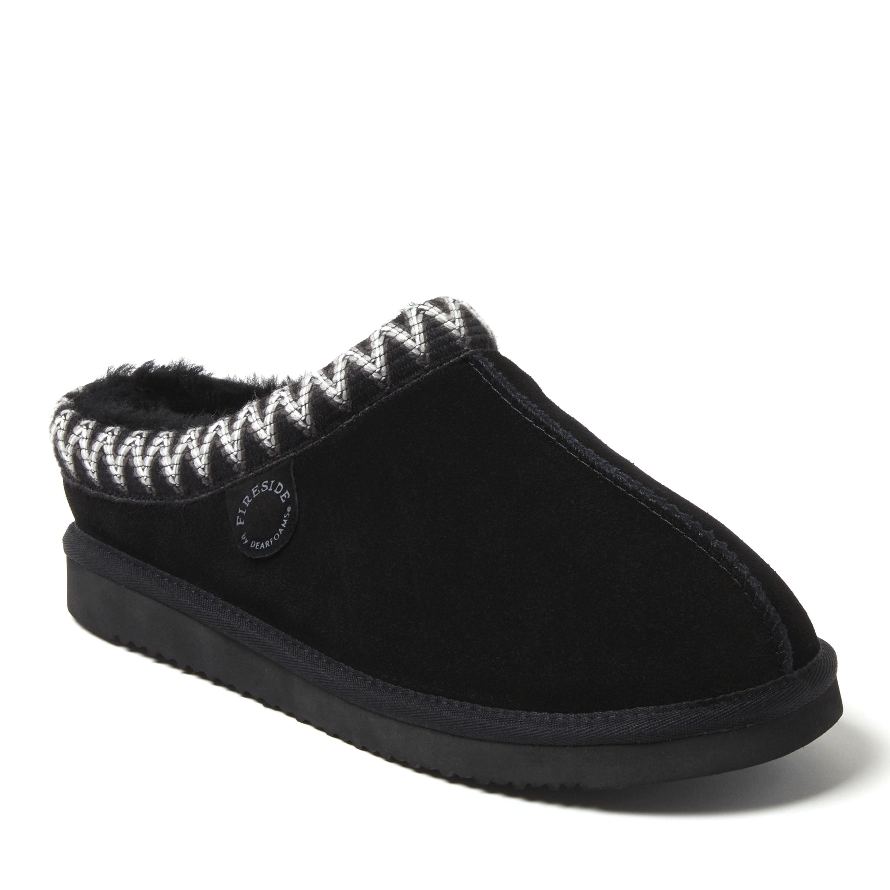Men's Fireside by Dearfoams Grafton Genuine Shearling Clog With Taping - Water Resistant, Suede/Faux Shearling, Black