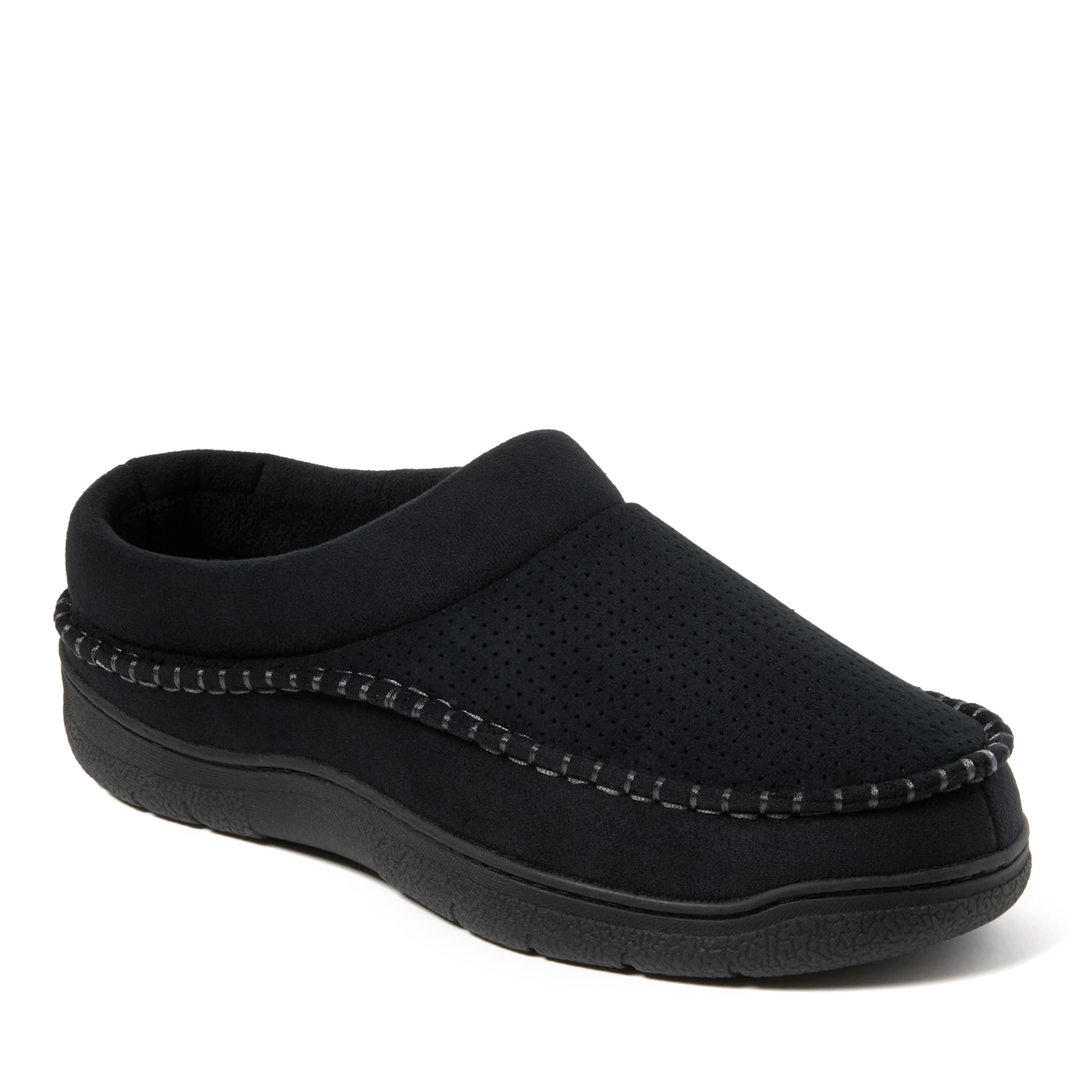 Dearfoams Men's Thompson Moccasin Toe Clog House Shoe Slipper - Black solid