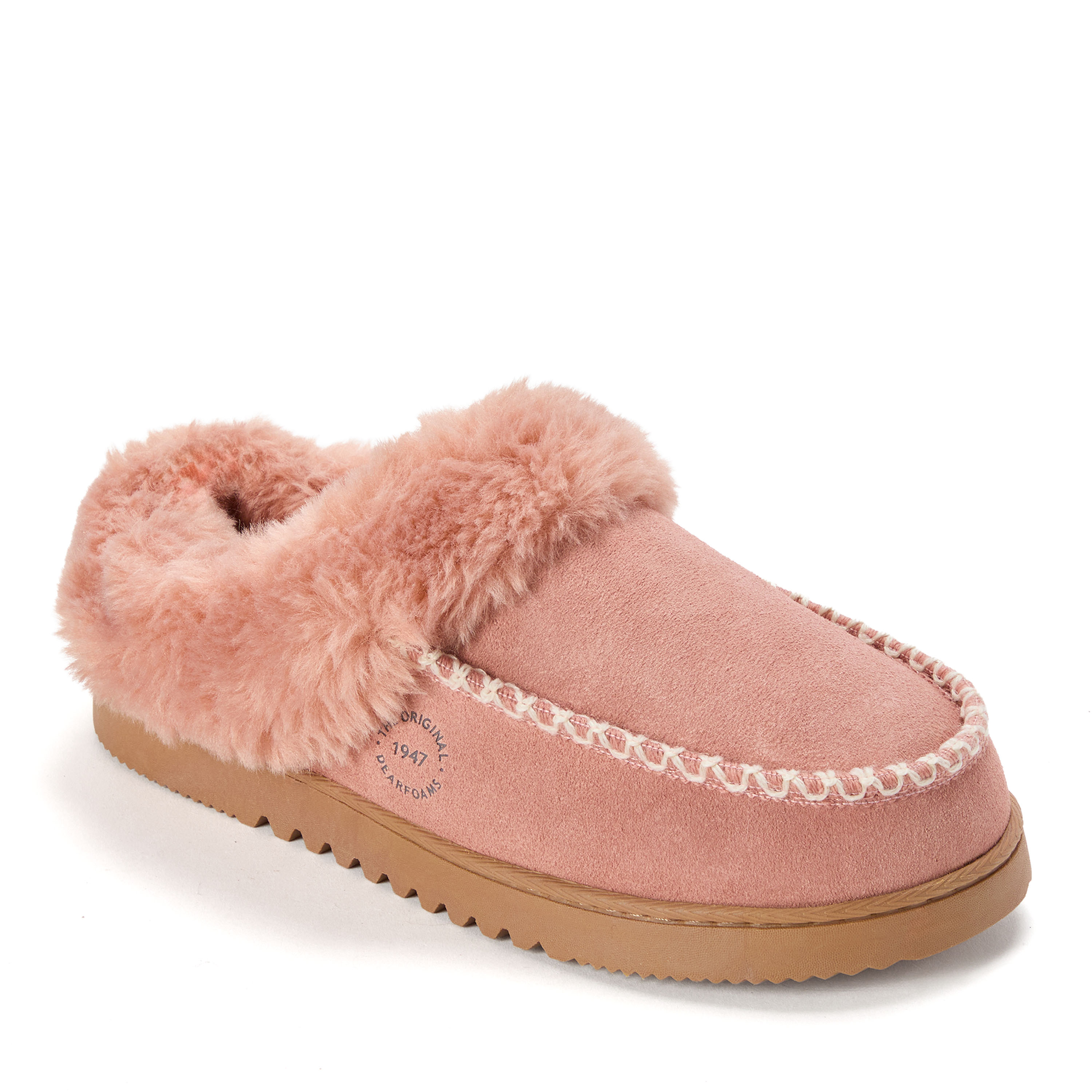 Dearfoams Women's Blaine Genuine Suede Clog Slippers - Dusty pink