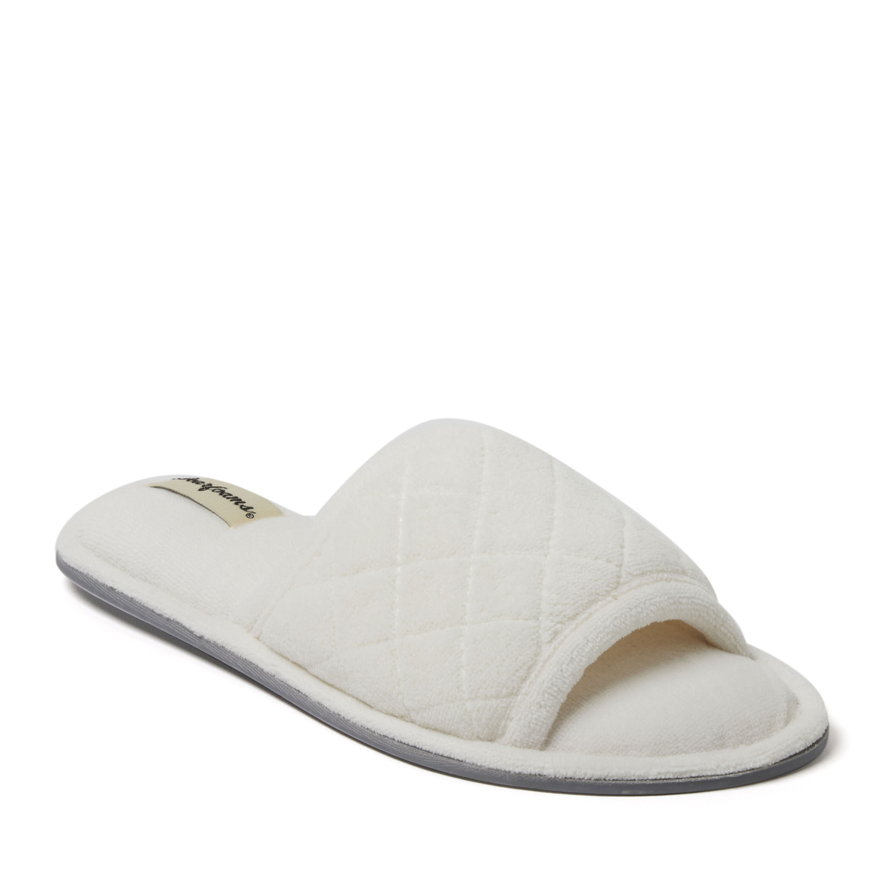 Dearfoams Beatrice Quilted Terry Womens Memory Foam Slip-On Slippers, Medium, White