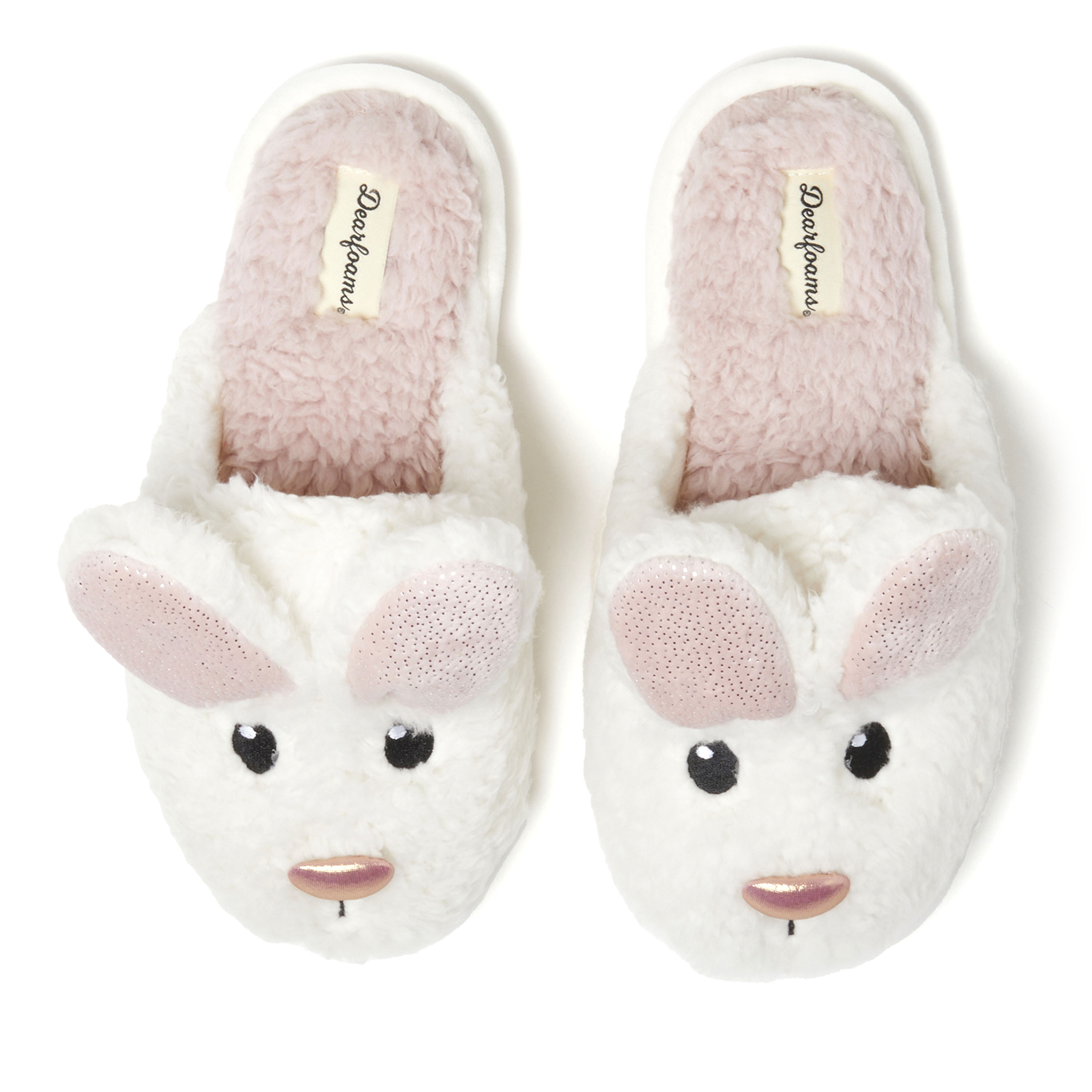 Dearfoams Bunny Novelty Scuff Womens Memory Foam Slip-On Slippers, Small, White