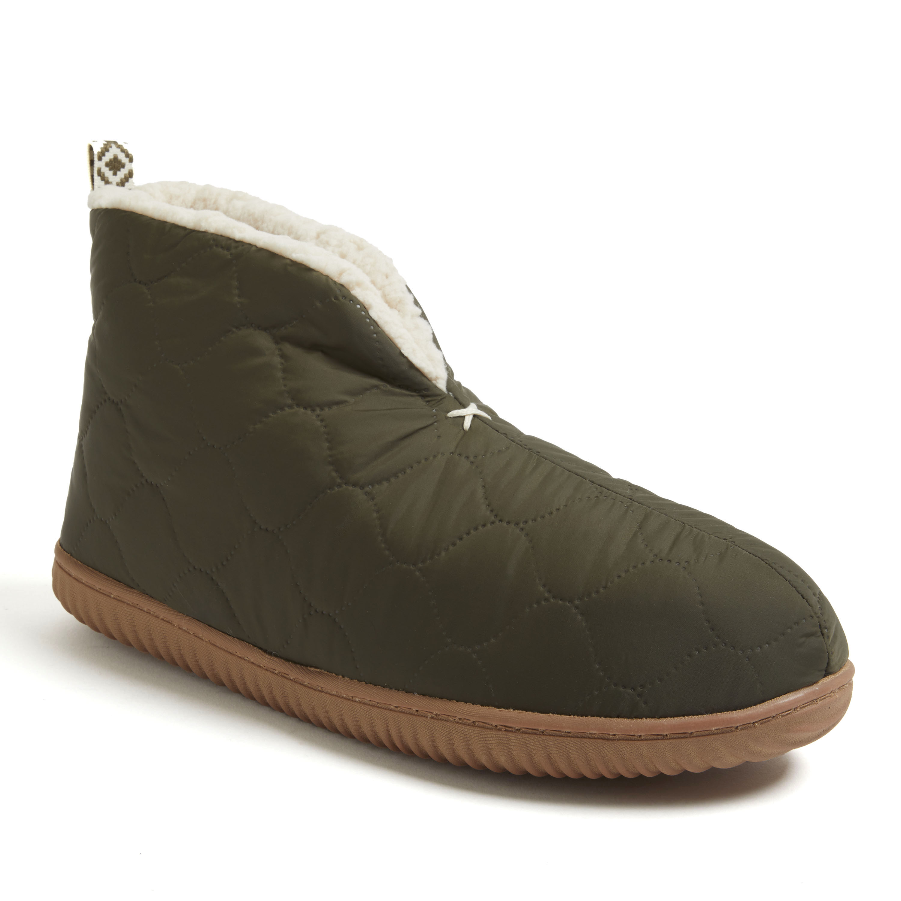 Dearfoams Warm Up Mens Memory Foam Bootie Slippers, Medium, Green
