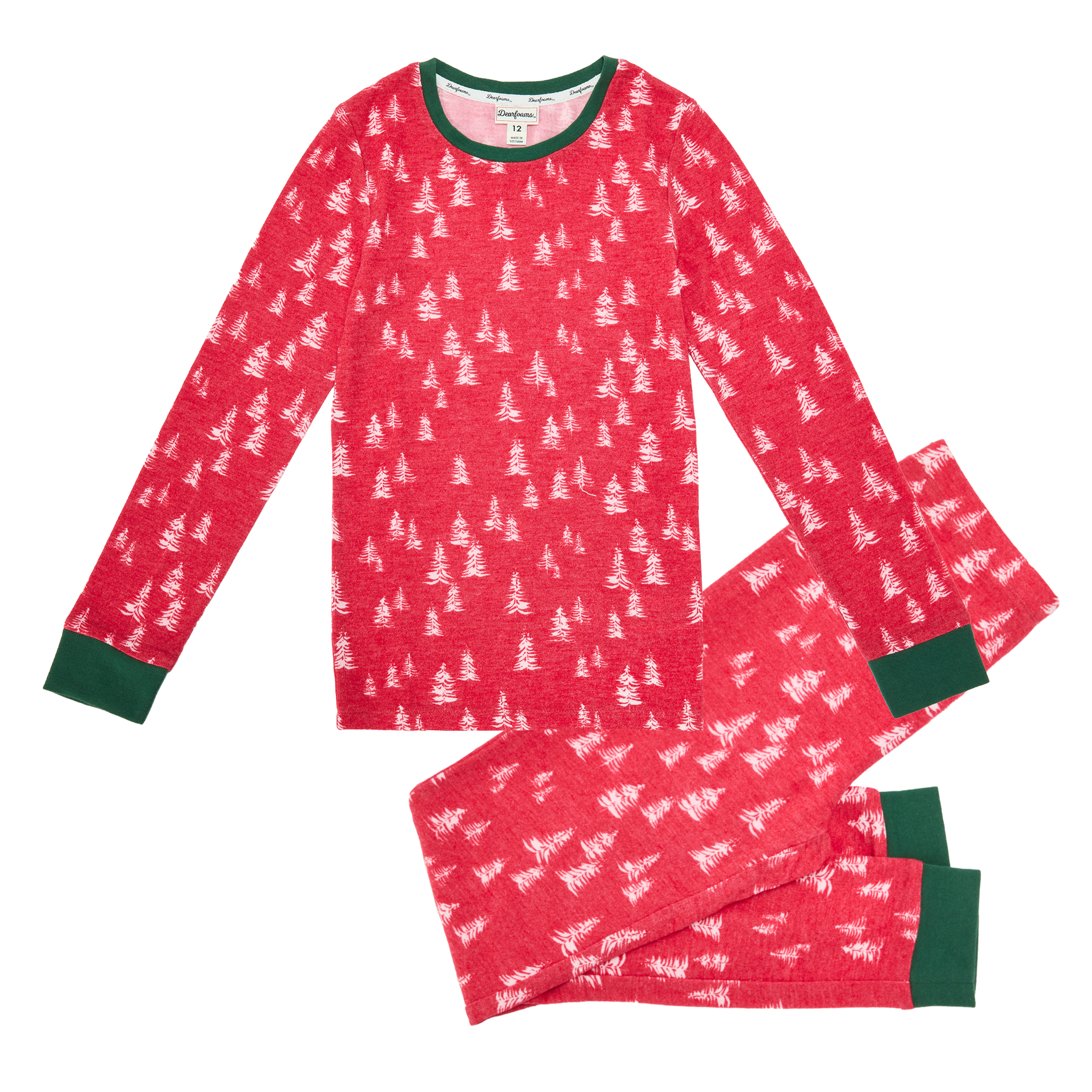 Dearfoams Youth/Toddler Tossed Trees 2 Piece Pajama Set, Red