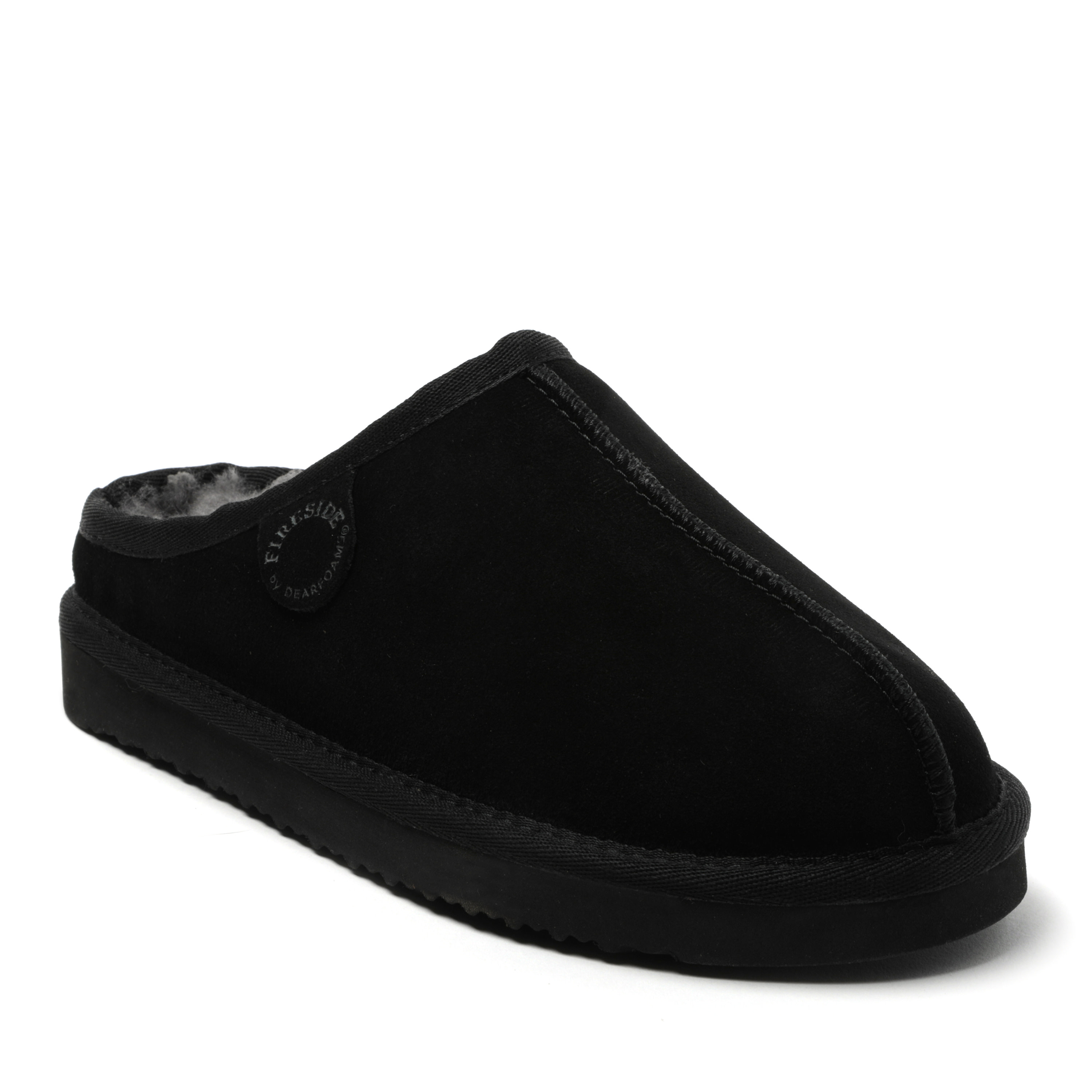 Women's Fireside by Dearfoams Greta Genuine Shearling Clog - Water Resistant, Suede/Faux Shearling, Black