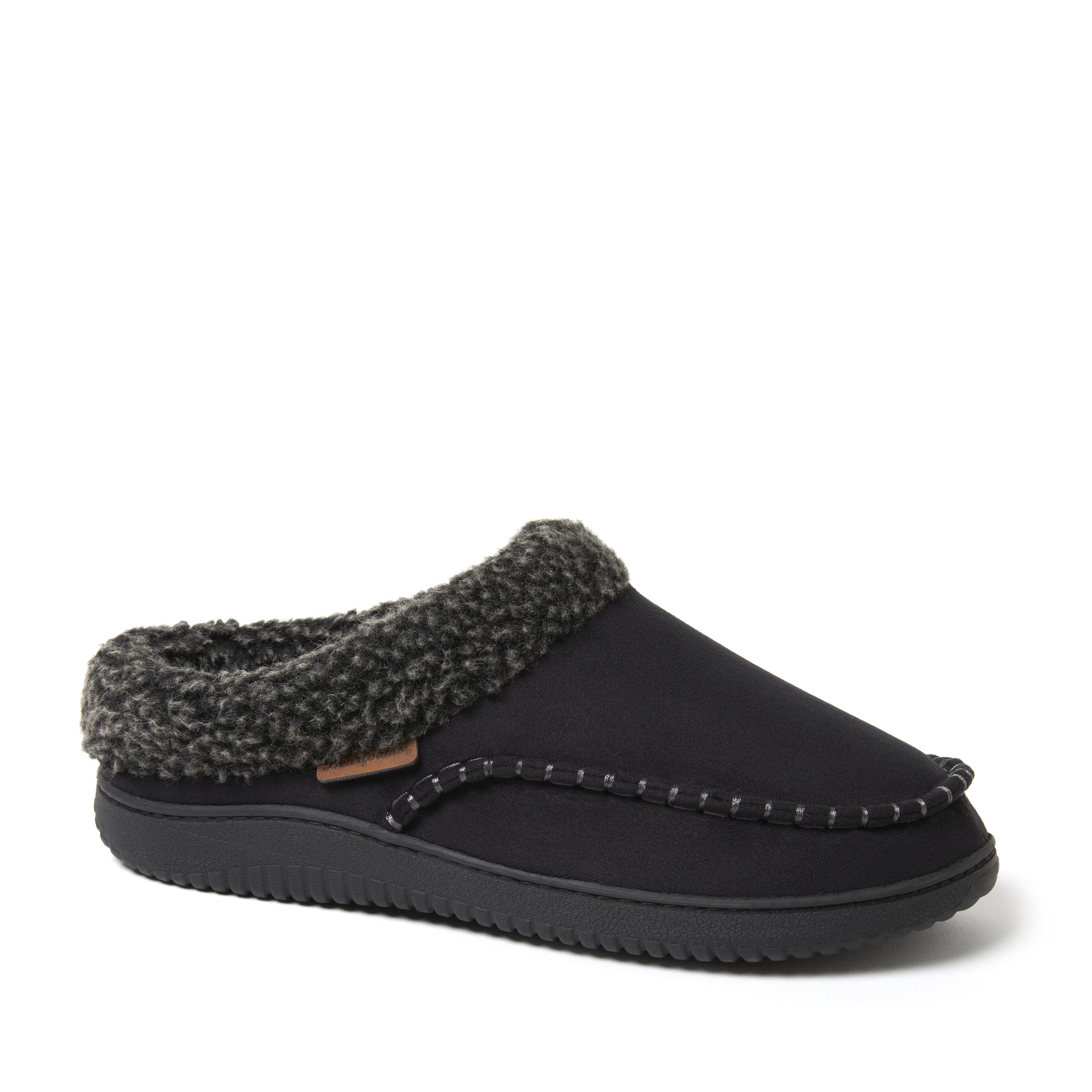 Dearfoams Marshall Microsuede Moc Toe Mens Memory Foam Clog Slippers, Medium, Black