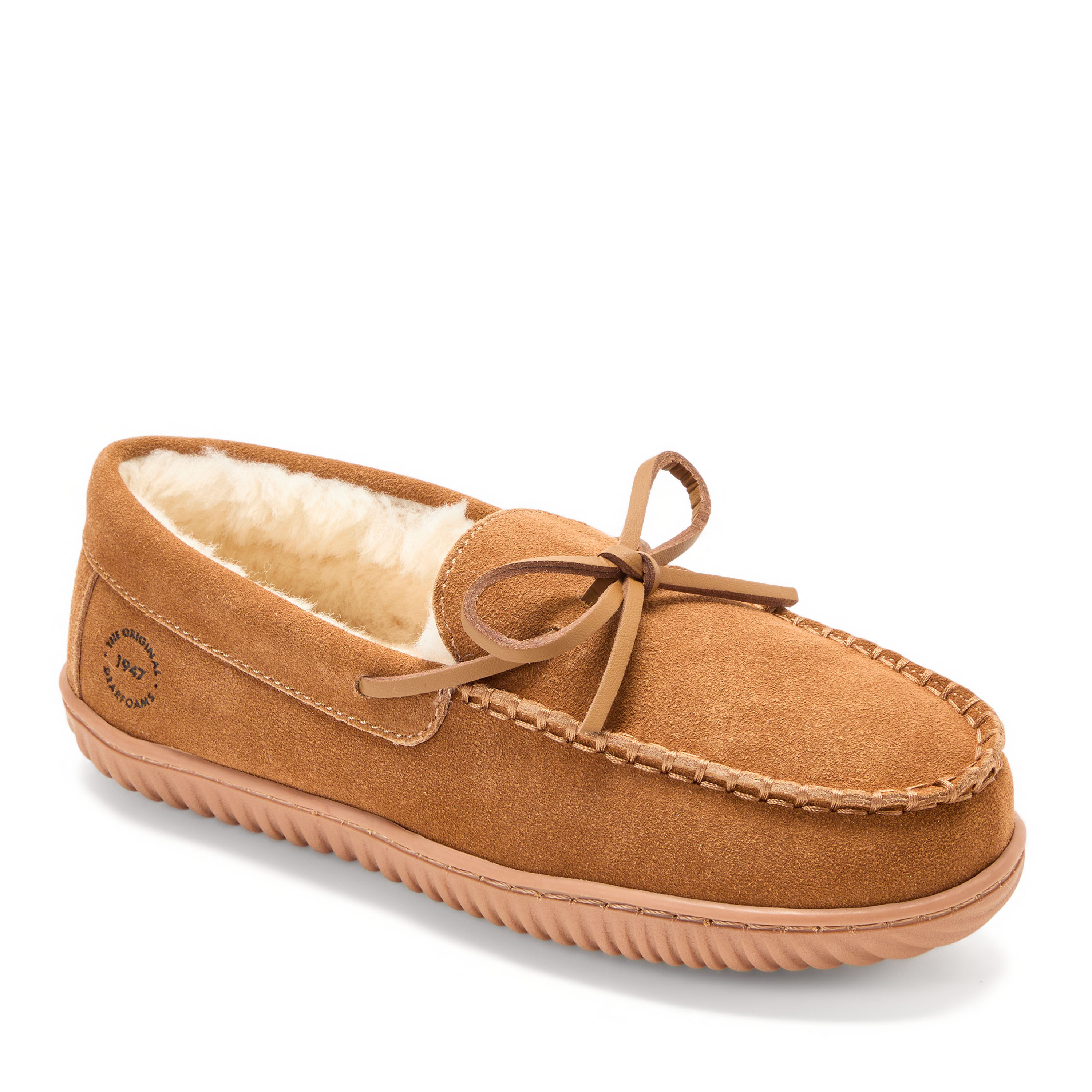 Dearfoams Women's Harriet Genuine Suede Moccasin Slipper - Chestnut