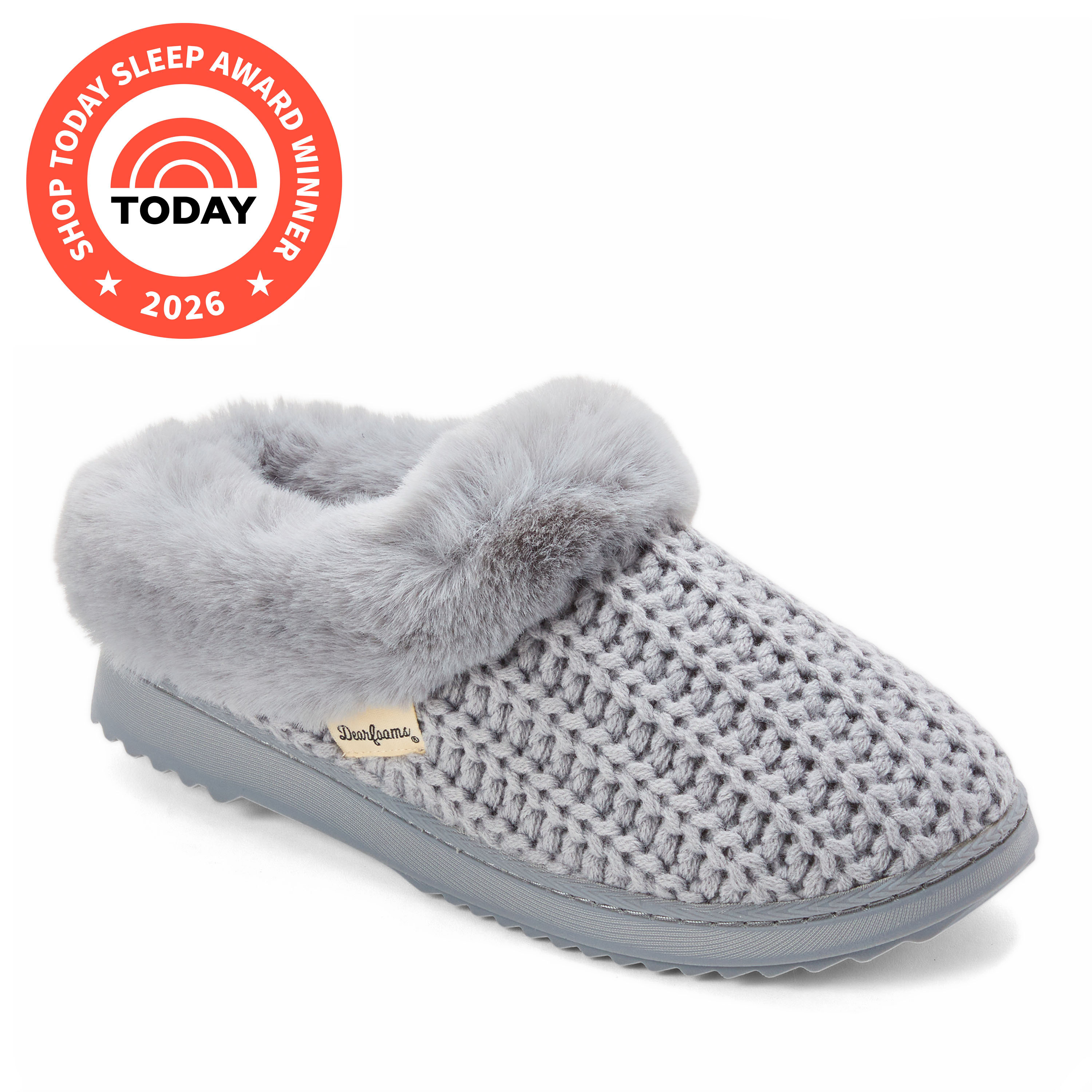Dearfoams Hannah Festive Knit Womens Memory Foam Clog Slippers, Medium, Gray