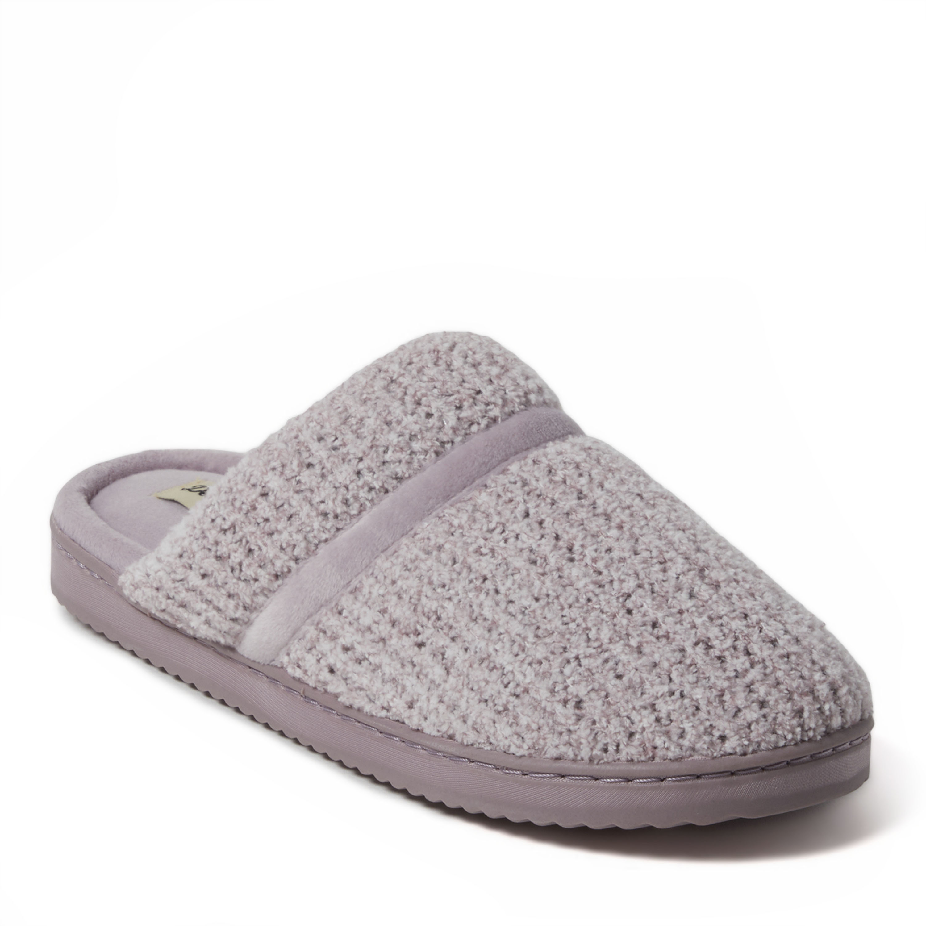 Dearfoams Serena Marled Chenille Scuff Womens Memory Foam Slip-On Slippers, Small, Purple