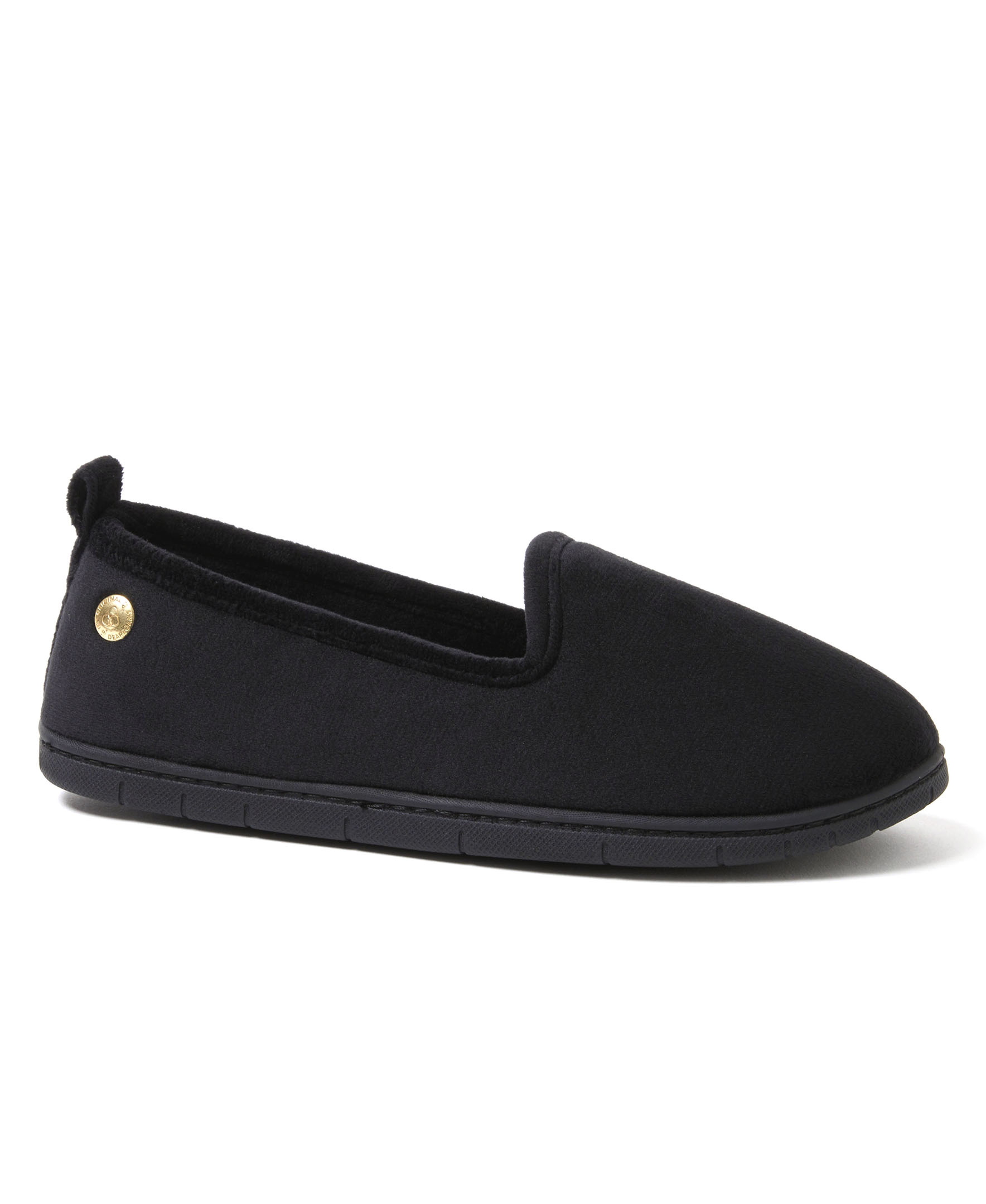 Dearfoams Rachel Velour Closed Back Womens Memory Foam Slip-On Slippers, Medium, Black