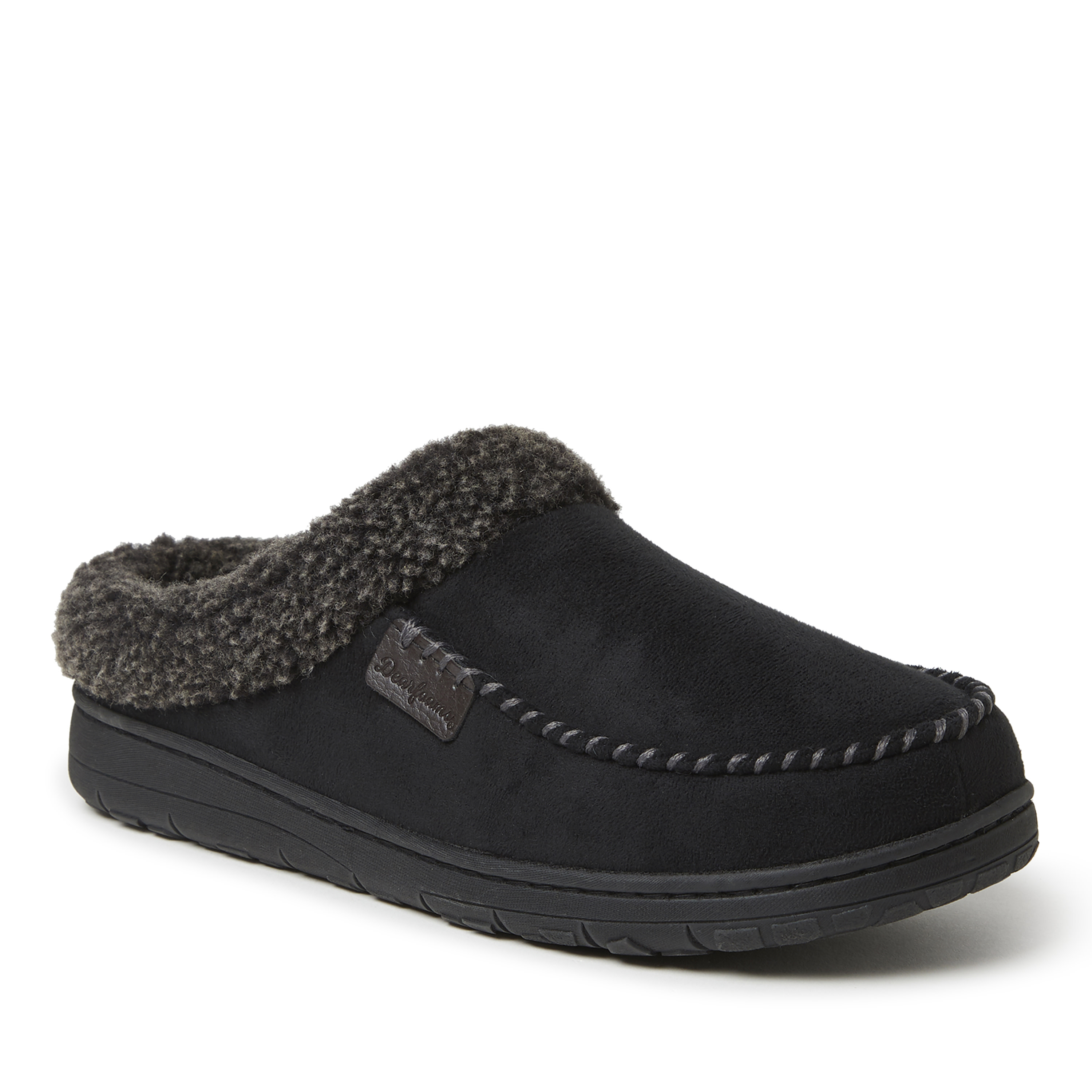 Dearfoams Men's Microsuede Moccasin Toe House Shoe Clog Slipper - Black