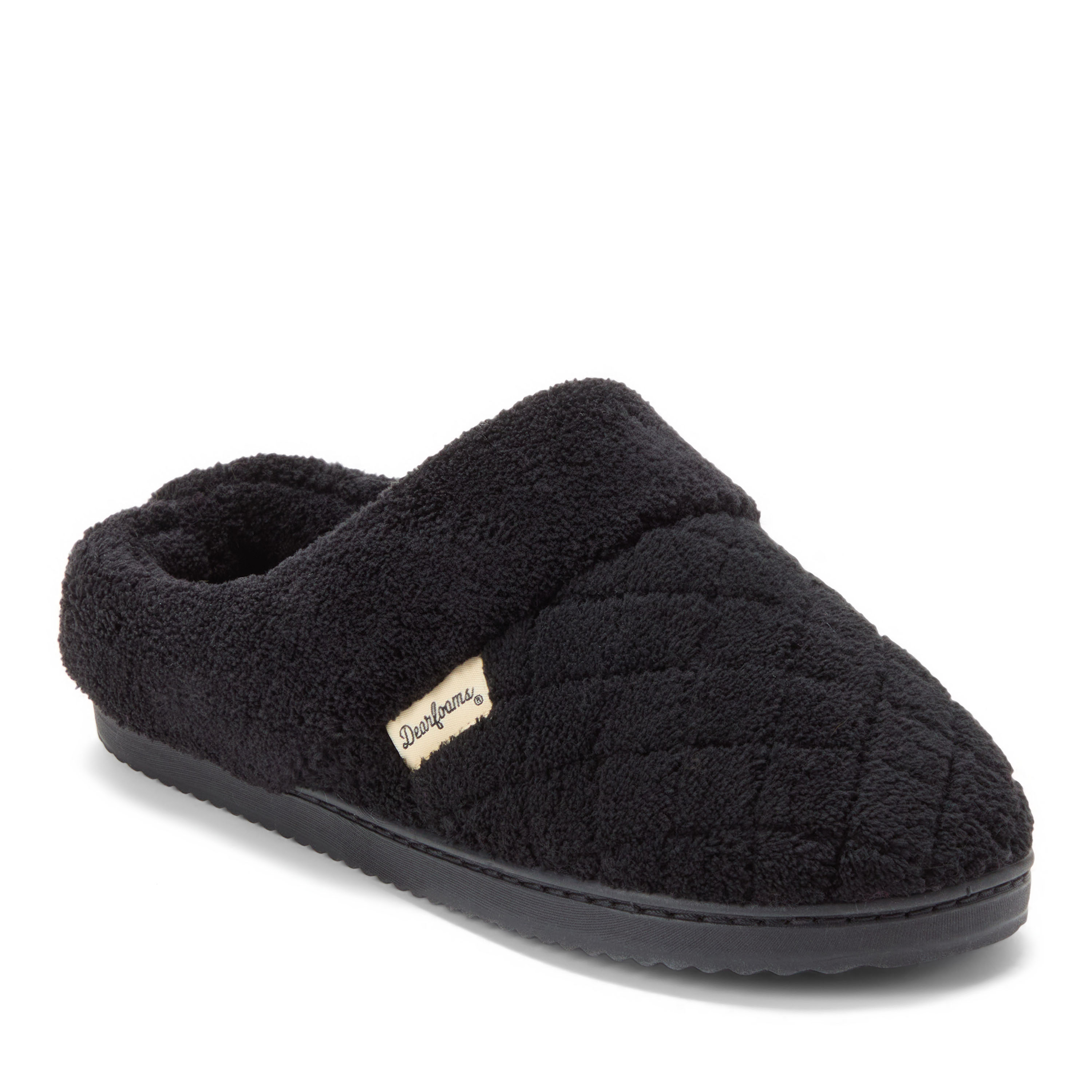 Dearfoams Libby Quilted Terry Womens Memory Foam Clog Slippers, Medium, Black