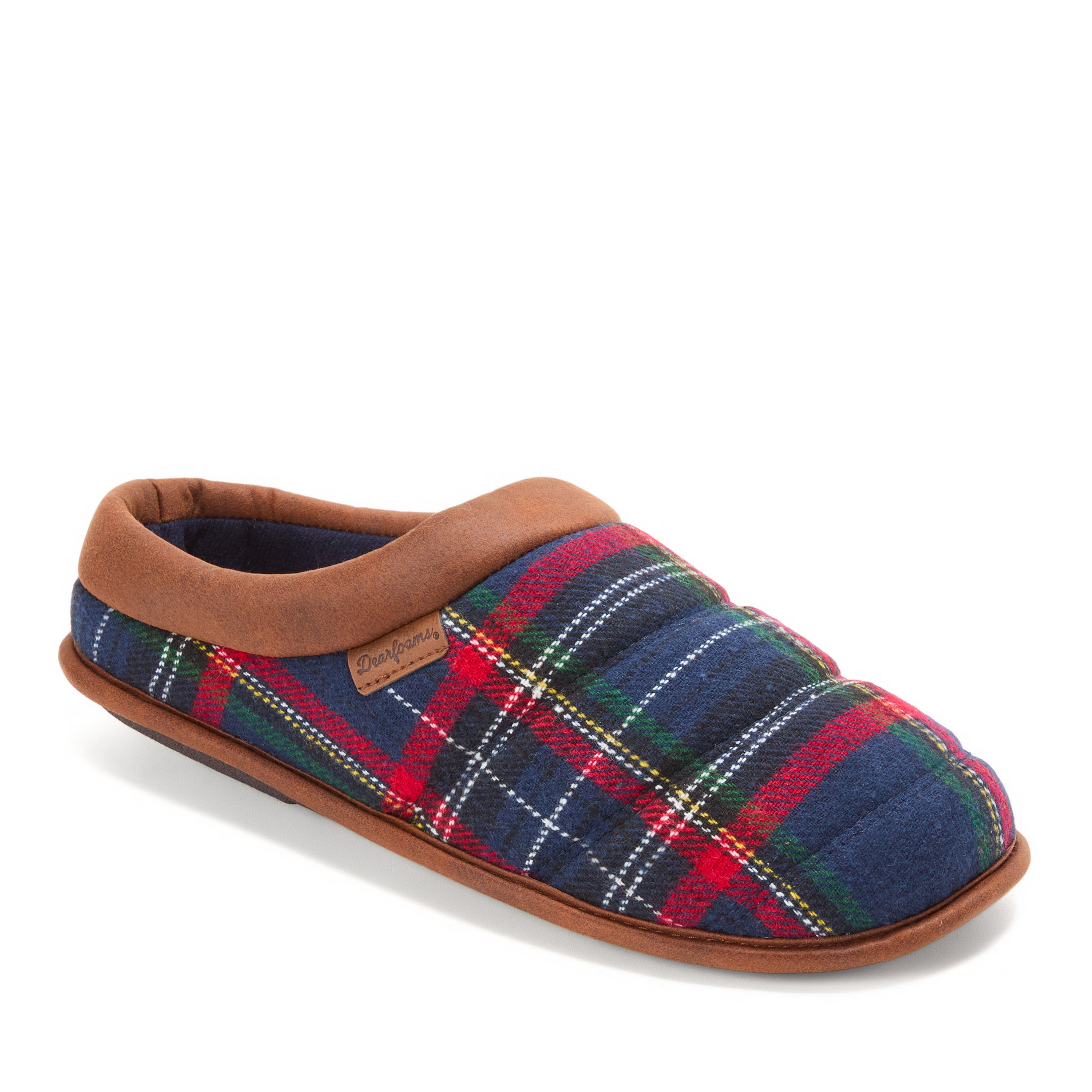 Dearfoams Men's Asher Marled Knit Clog House Slipper - Blue plaid