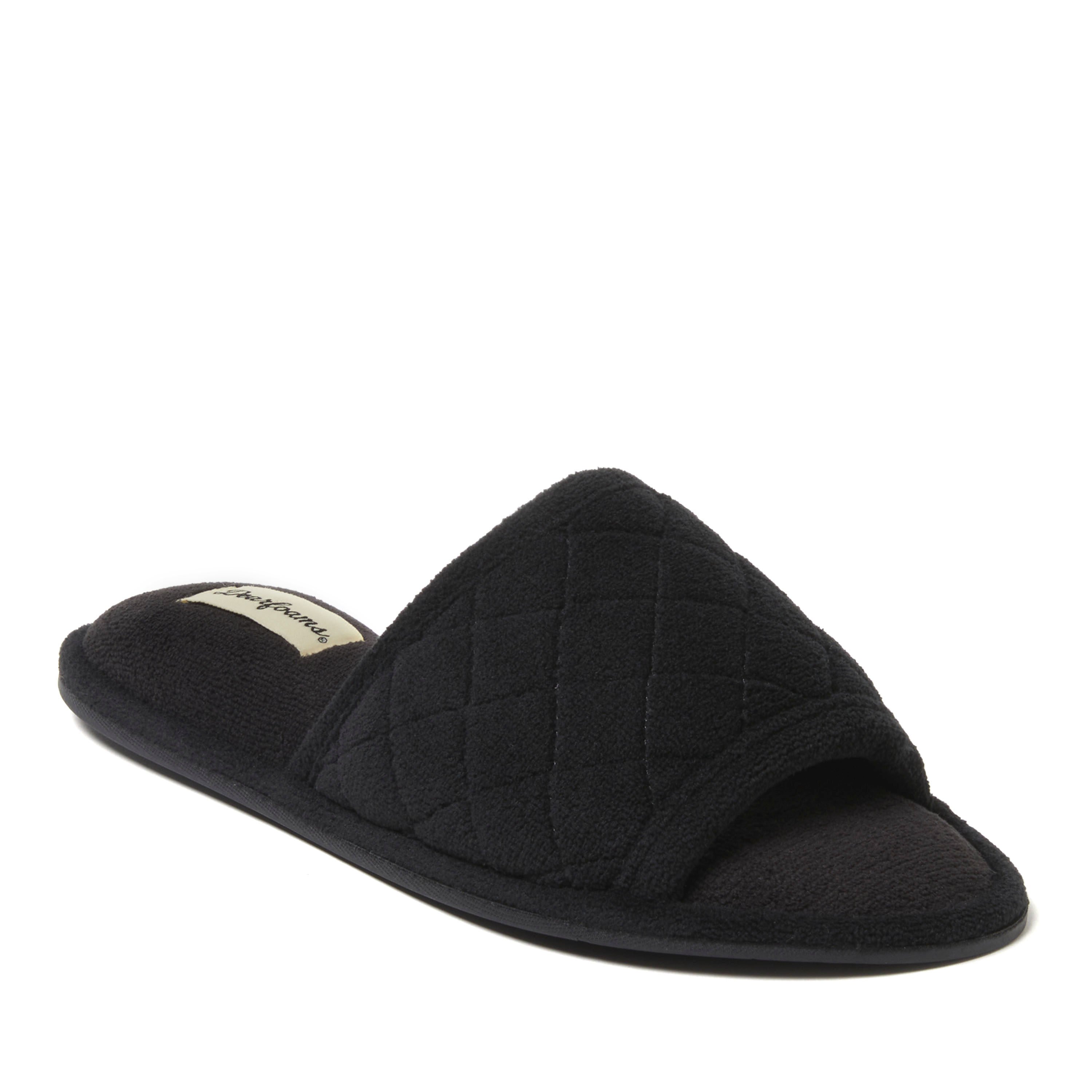 Dearfoams Beatrice Quilted Terry Womens Memory Foam Slip-On Slippers, Medium, Black