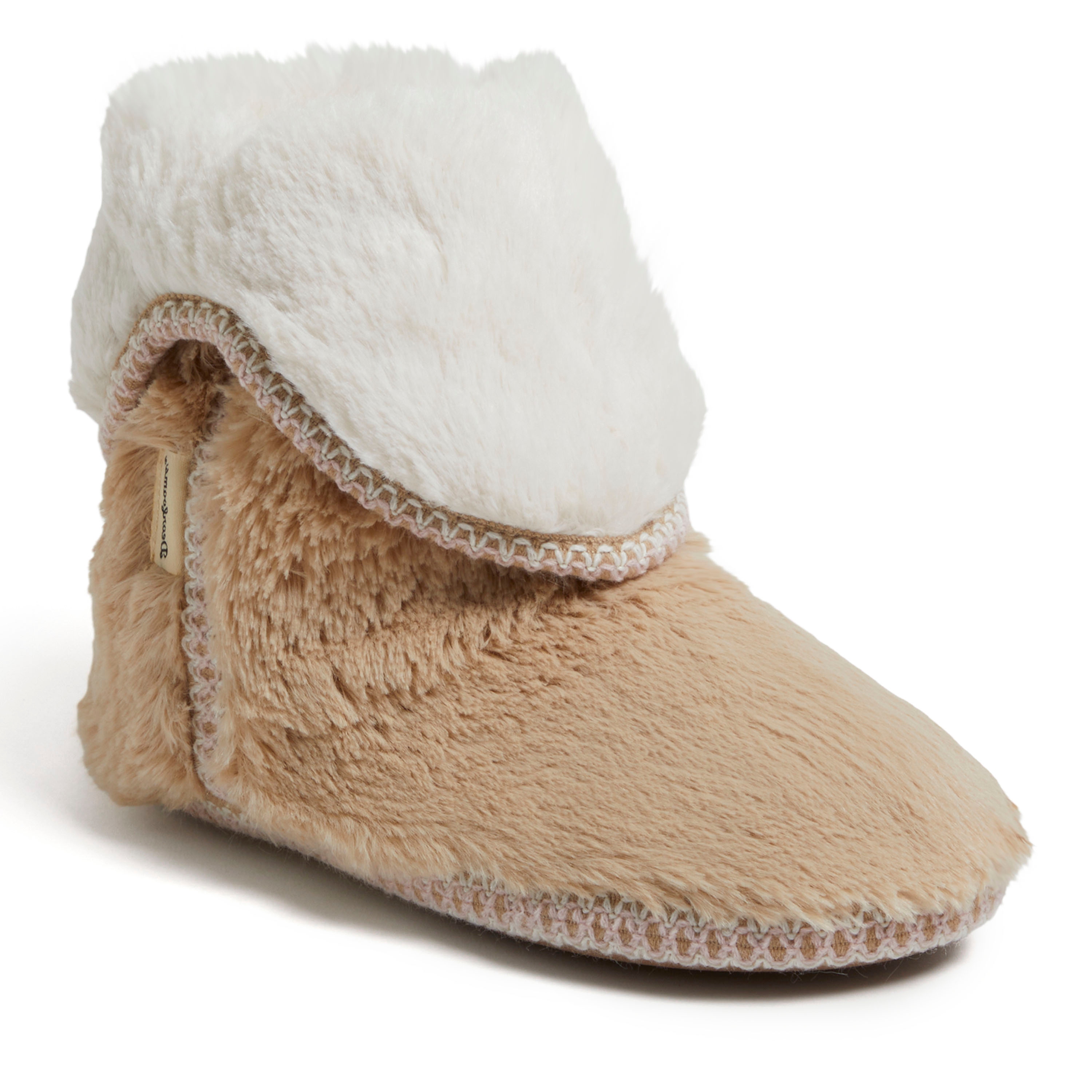 Dearfoams Beth Furry Womens Memory Foam Bootie Slippers, Medium, Brown