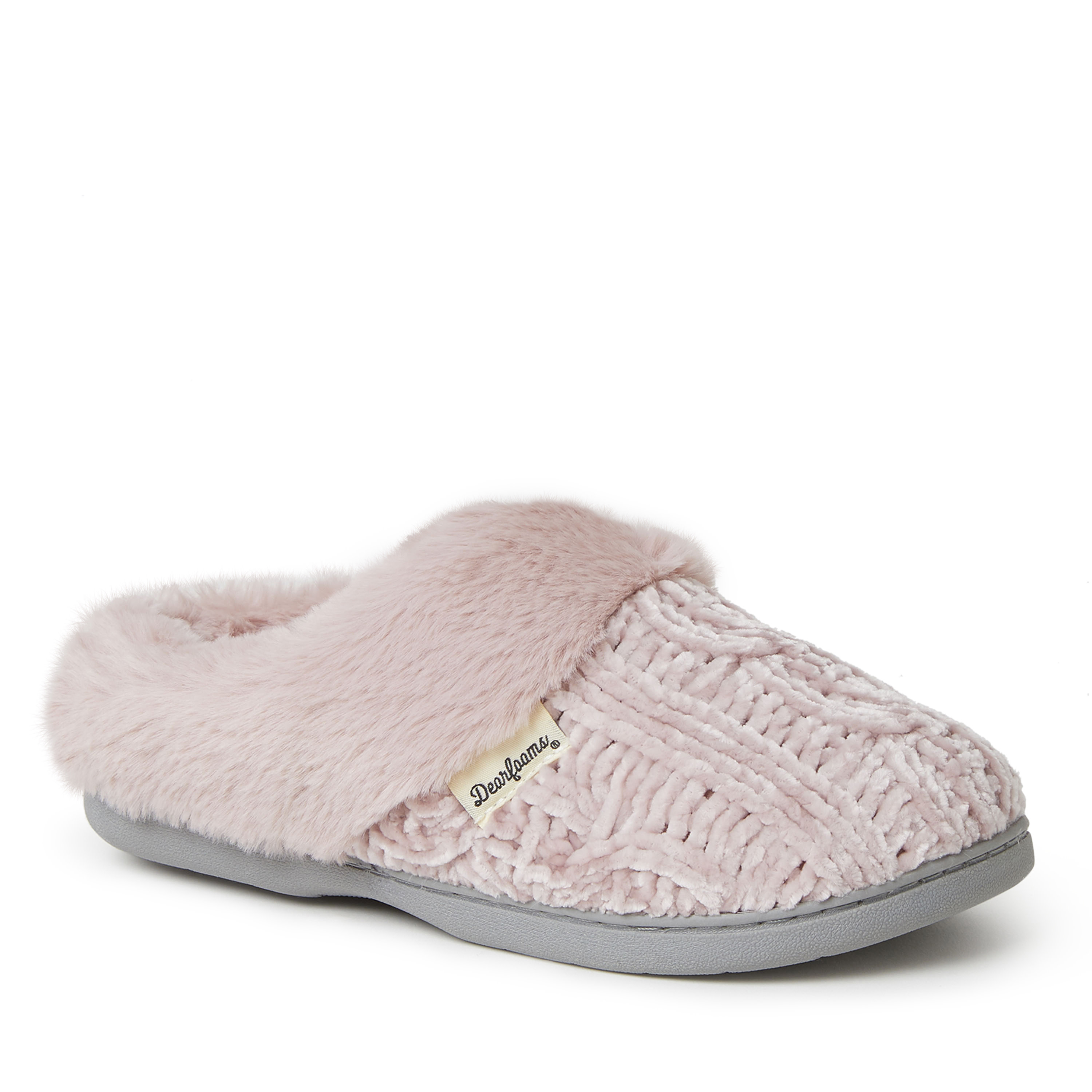 Dearfoams Claire Cable Knit Chenille Womens Memory Foam Clog Slippers, Small, Pink