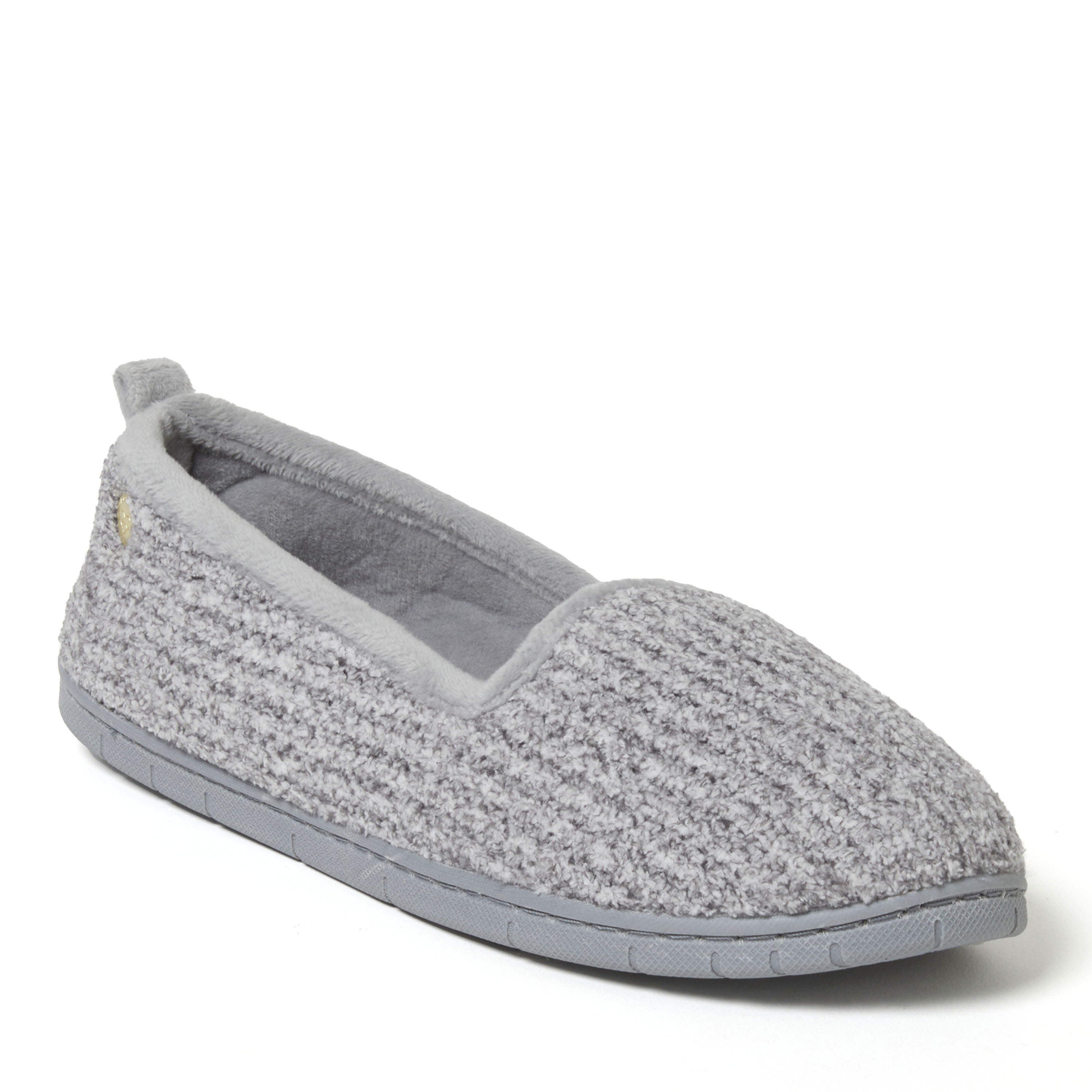 Dearfoams Rachel Marled Chenille Closed Back Womens Memory Foam Slip-On Slippers, Large, Gray