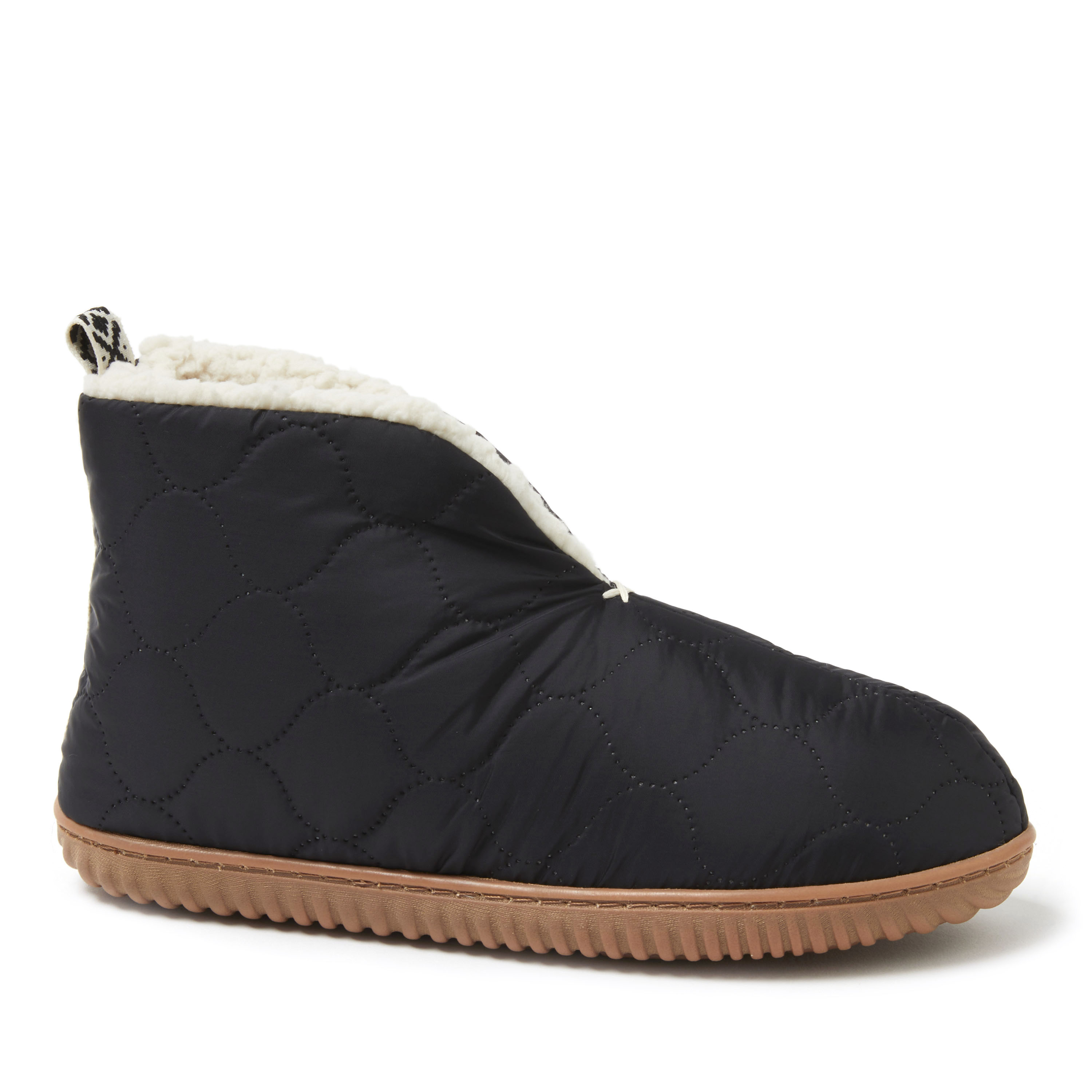 Dearfoams Warm Up Womens Memory Foam Bootie Slippers, Small, Black