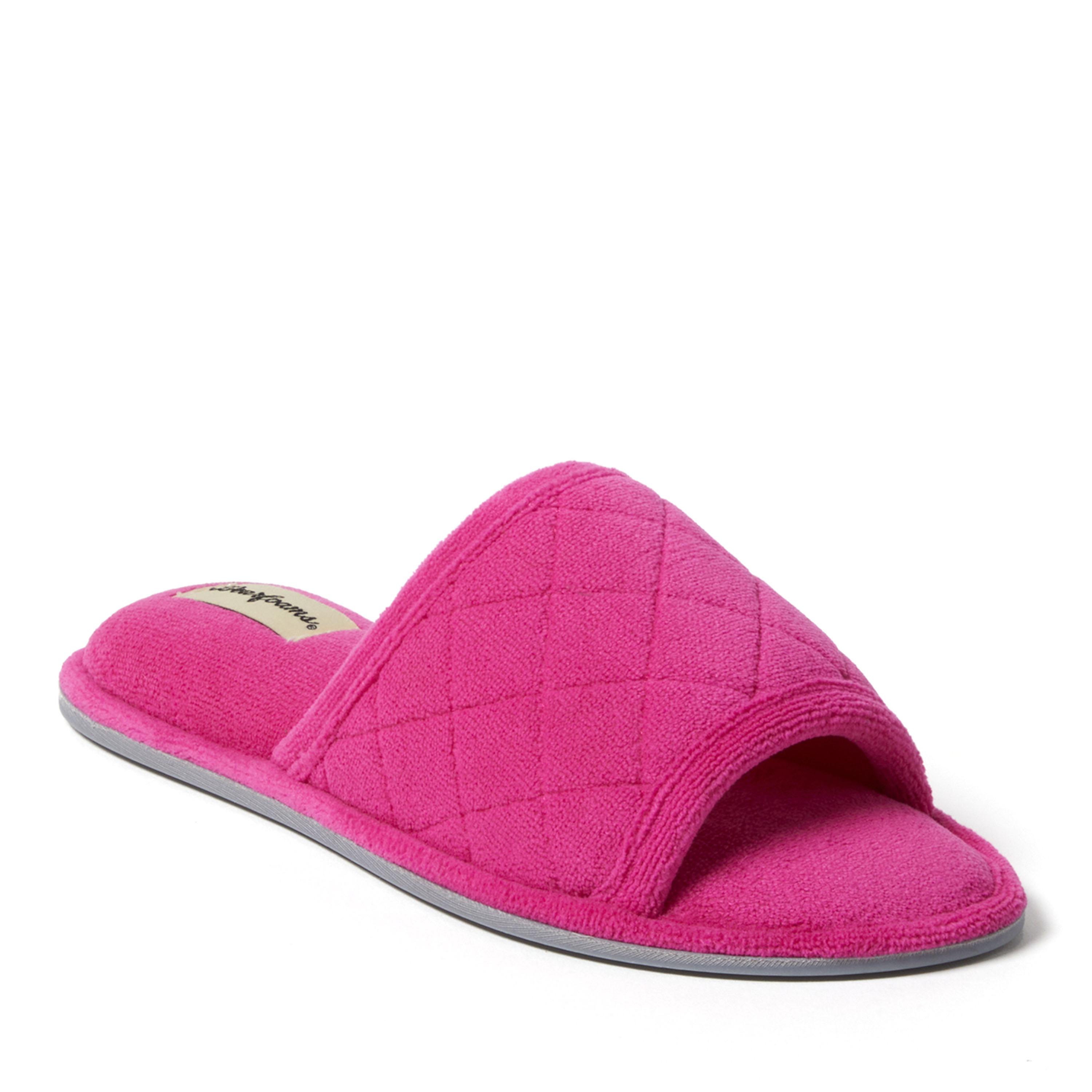 Dearfoams Women's Beatrice Microfiber Terry Slide with Quilted Vamp, Paradise Pink