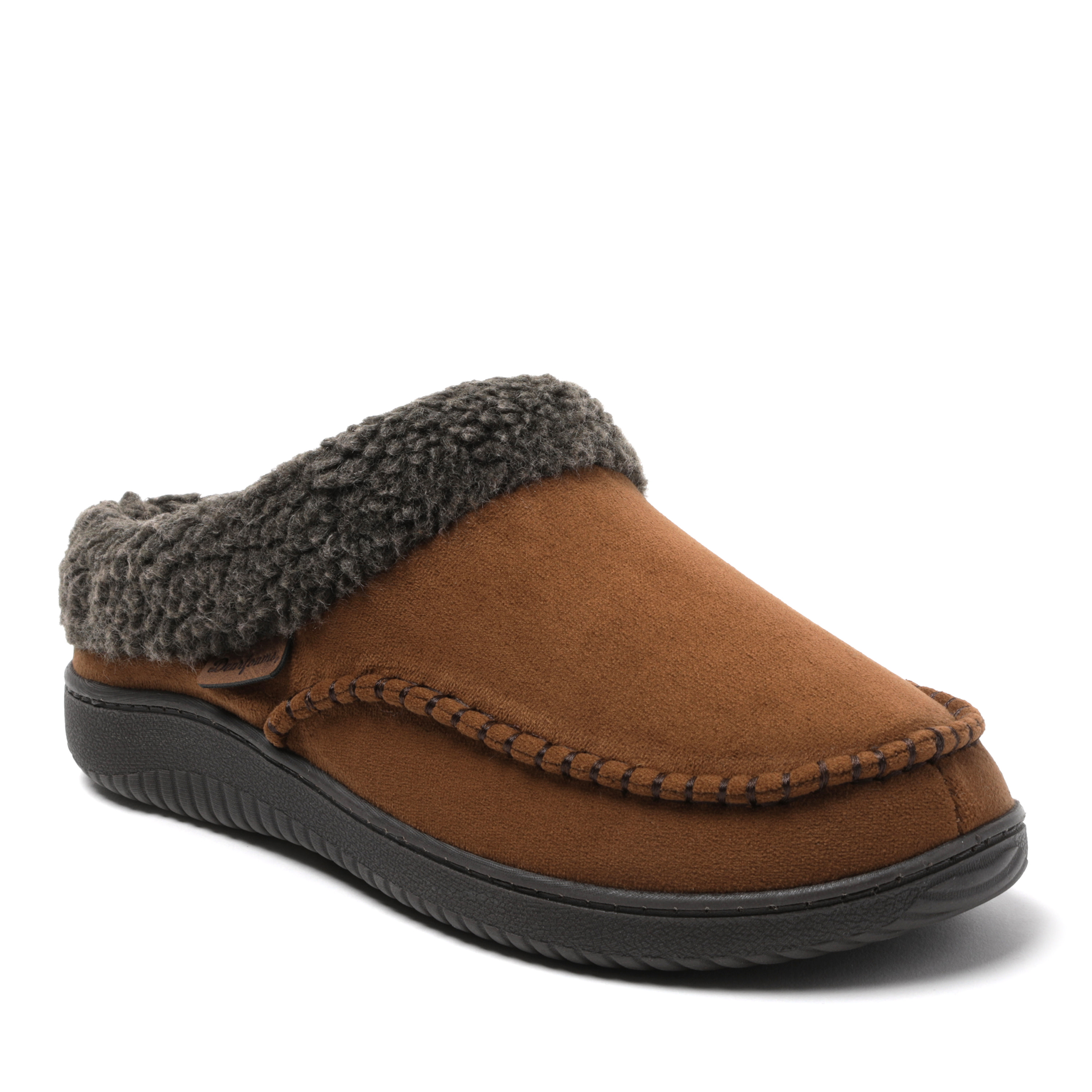 Dearfoams Marshall Microsuede Moc Toe Mens Memory Foam Clog Slippers, Medium, Brown