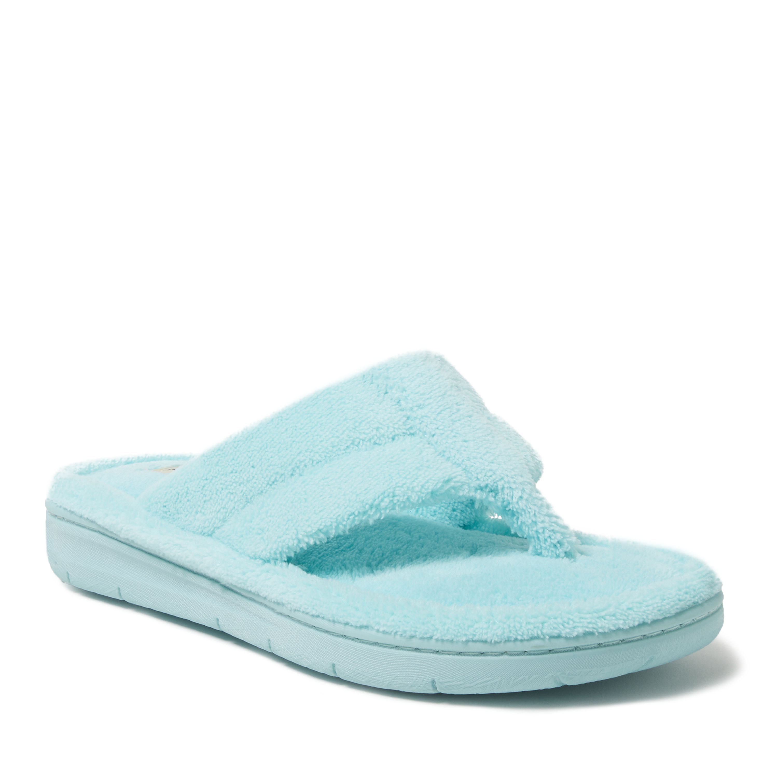 Dearfoams Wrenley Terry Thong Womens Memory Foam Slip-On Slippers, Medium, Blue
